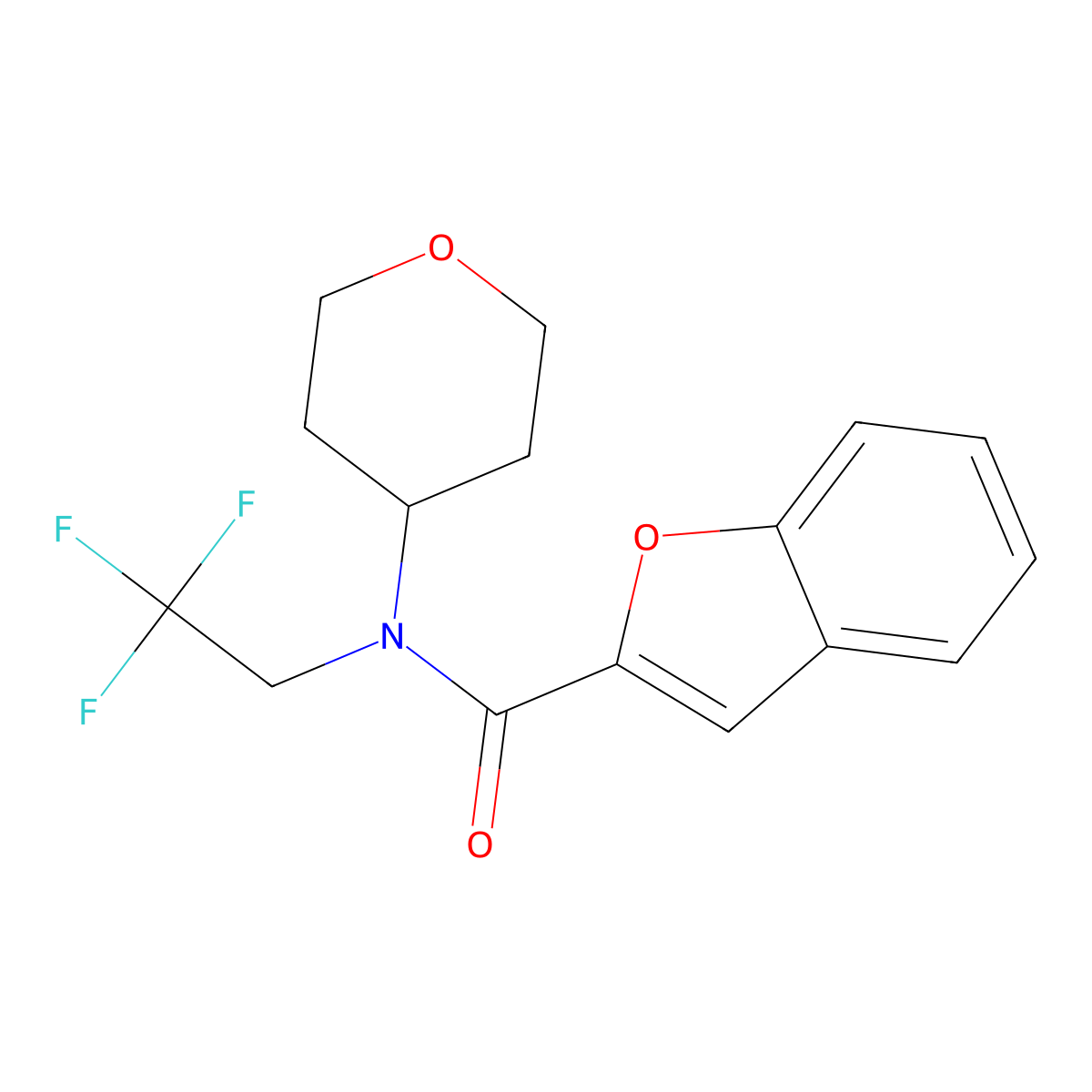 N-(tetrahydro-2H-pyran-4-yl)-N-(2,2,2-trifluoroethyl)benzofuran-2-carboxamide molecular structure, CAS 1396869-96-7