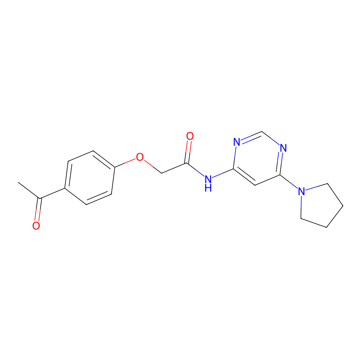 2-(4-acetylphenoxy)-N-(6-(pyrrolidin-1-yl)pyrimidin-4-yl)acetamide molecular structure, CAS 1396869-99-0