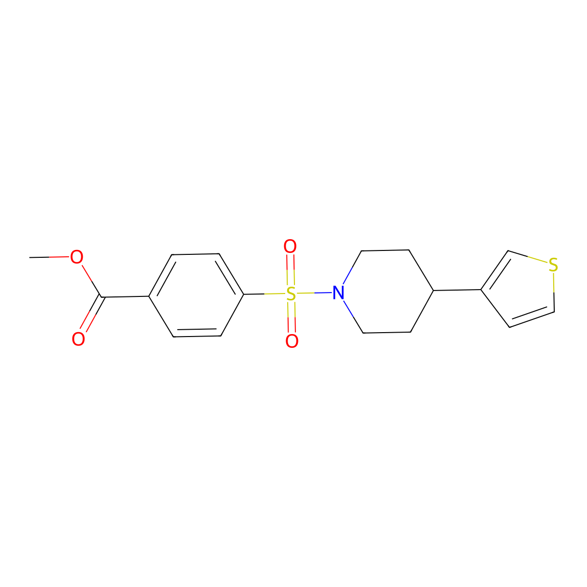 Methyl 4-((4-(thiophen-3-yl)piperidin-1-yl)sulfonyl)benzoate molecular structure, CAS 1396870-07-7