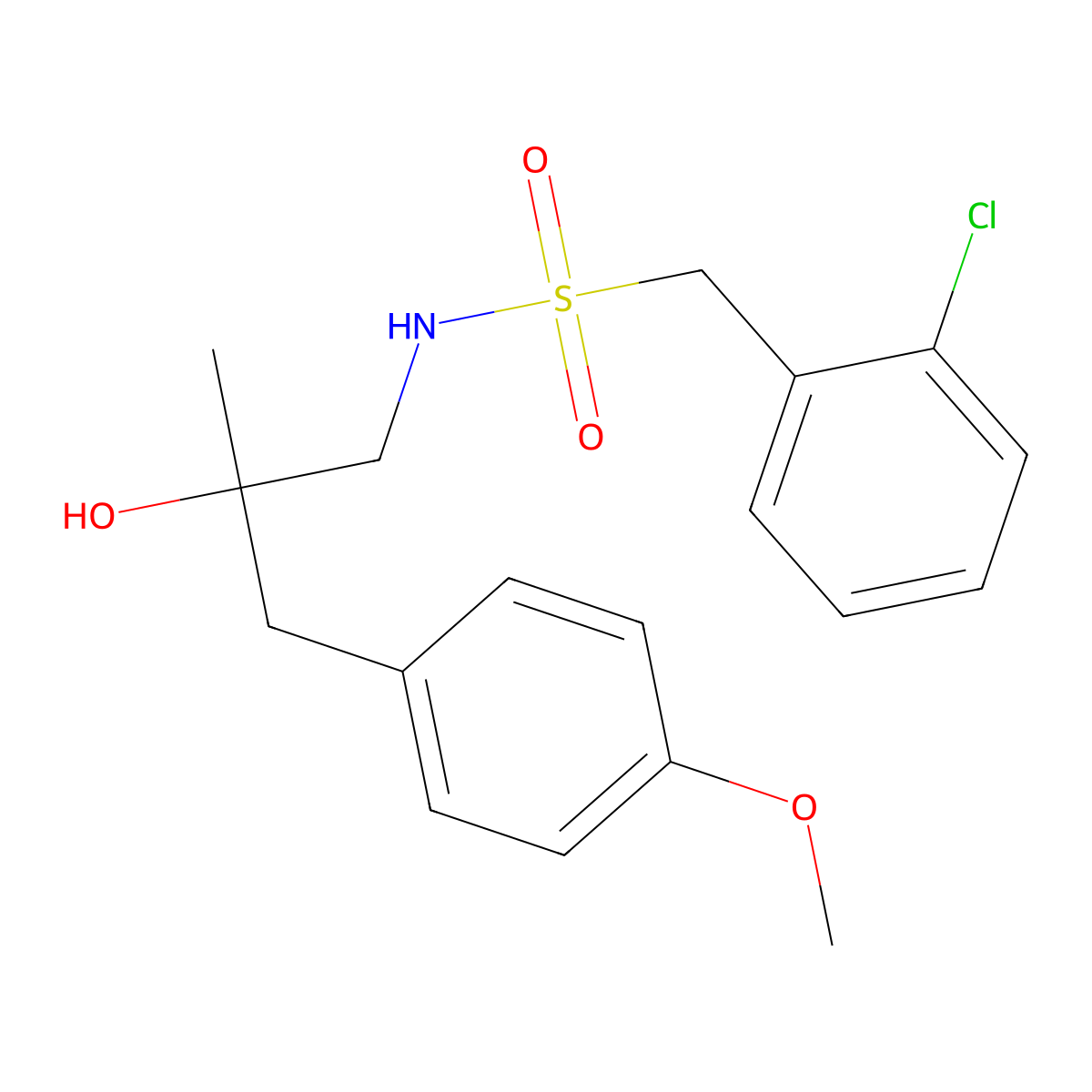 1-(2-chlorophenyl)-N-[2-hydroxy-3-(4-methoxyphenyl)-2-methylpropyl]methanesulfonamide molecular structure, CAS 1396870-10-2