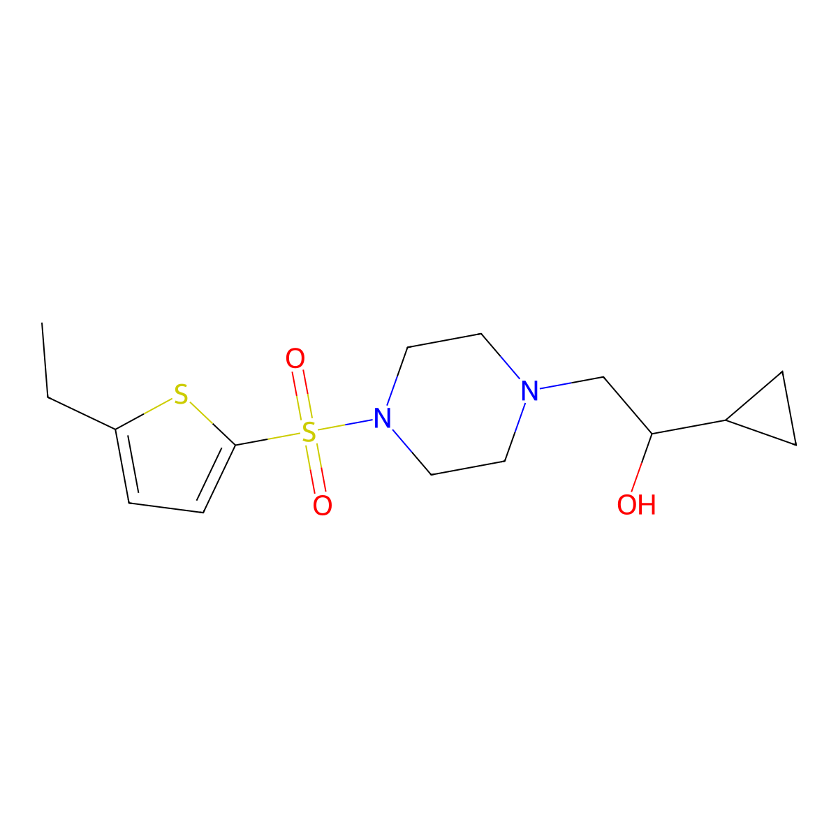 1-Cyclopropyl-2-(4-((5-ethylthiophen-2-yl)sulfonyl)piperazin-1-yl)ethanol molecular structure, CAS 1396870-14-6