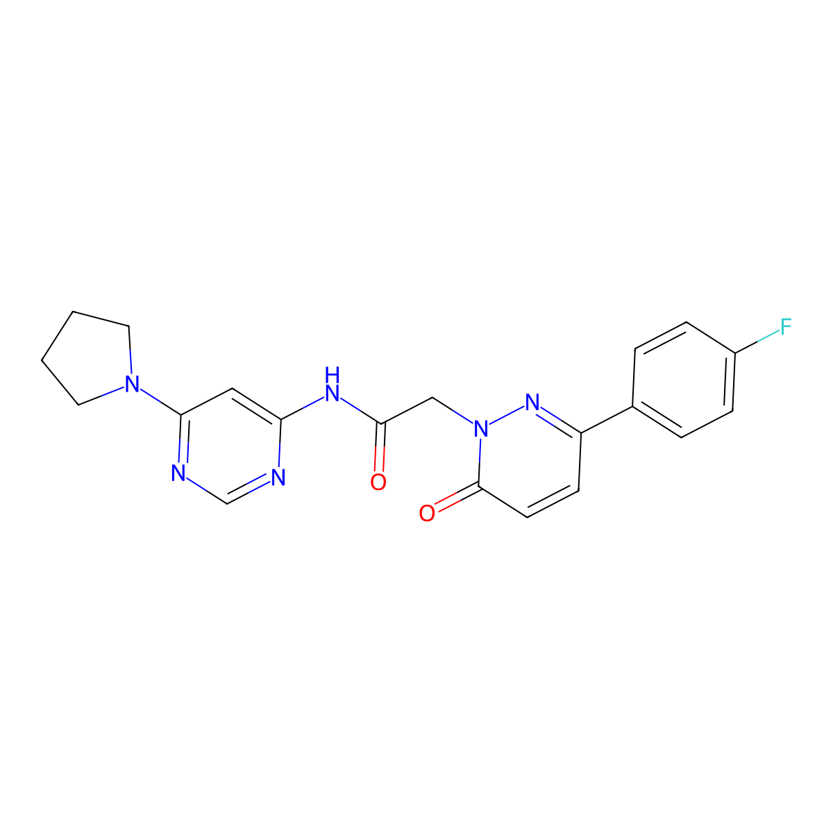 2-(3-(4-fluorophenyl)-6-oxopyridazin-1(6H)-yl)-N-(6-(pyrrolidin-1-yl)pyrimidin-4-yl)acetamide molecular structure, CAS 1396870-20-4