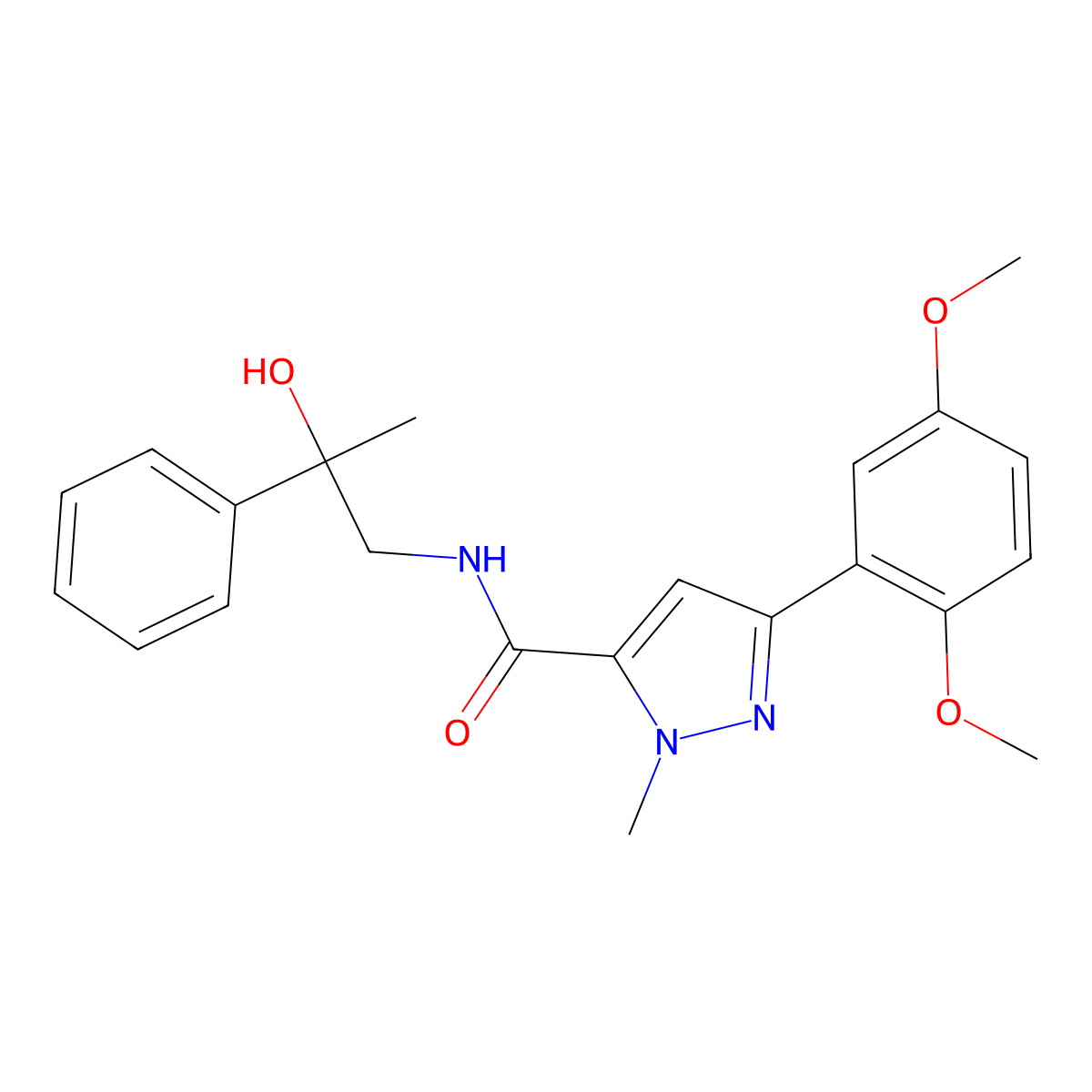 3-(2,5-dimethoxyphenyl)-N-(2-hydroxy-2-phenylpropyl)-1-methyl-1H-pyrazole-5-carboxamide molecular structure, CAS 1396870-21-5
