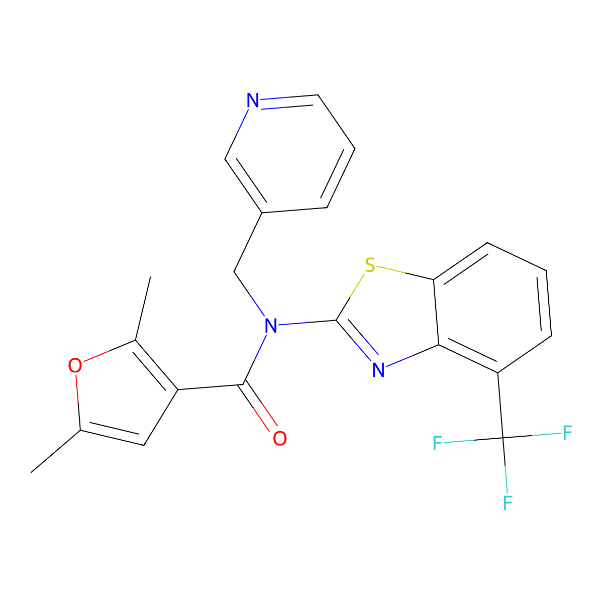 2,5-dimethyl-N-(pyridin-3-ylmethyl)-N-(4-(trifluoromethyl)benzo[d]thiazol-2-yl)furan-3-carboxamide molecular structure, CAS 1396870-22-6