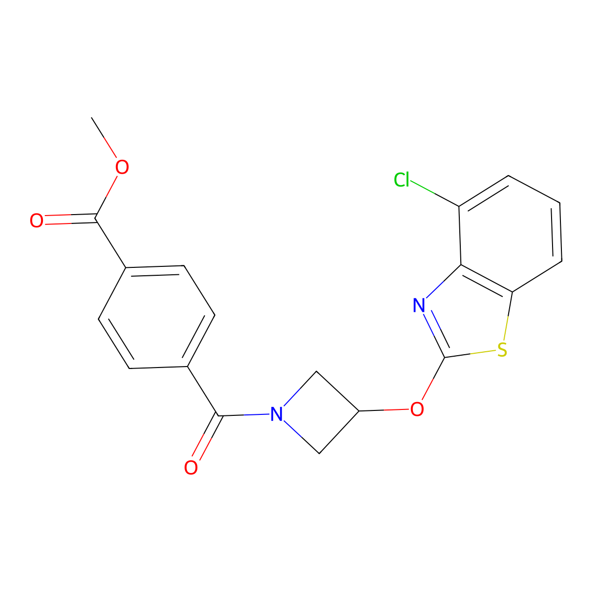 Methyl 4-(3-((4-chlorobenzo[d]thiazol-2-yl)oxy)azetidine-1-carbonyl)benzoate molecular structure, CAS 1396870-24-8