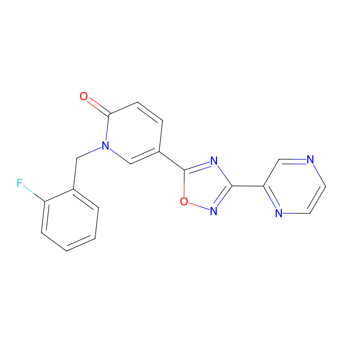 1-(2-fluorobenzyl)-5-(3-pyrazin-2-yl-1,2,4-oxadiazol-5-yl)pyridin-2(1H)-one molecular structure, CAS 1396870-26-0