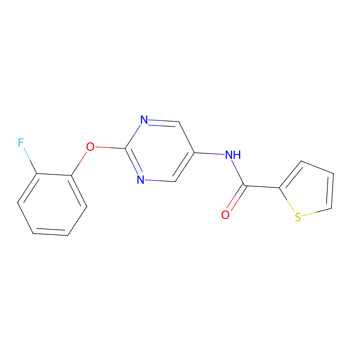 N-[2-(2-fluorophenoxy)pyrimidin-5-yl]thiophene-2-carboxamide molecular structure, CAS 1396870-30-6