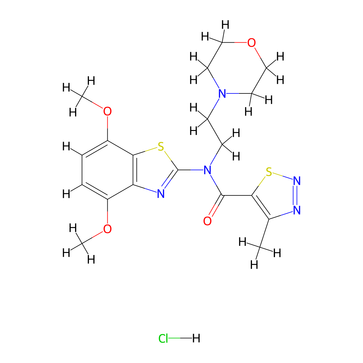 N-(4,7-dimethoxybenzo[d]thiazol-2-yl)-4-methyl-N-(2-morpholinoethyl)-1,2,3-thiadiazole-5-carboxamide hydrochloride molecular structure, CAS 1396870-34-0