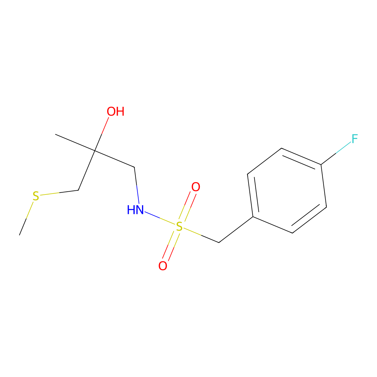 1-(4-fluorophenyl)-N-(2-hydroxy-2-methyl-3-(methylthio)propyl)methanesulfonamide molecular structure, CAS 1396870-37-3