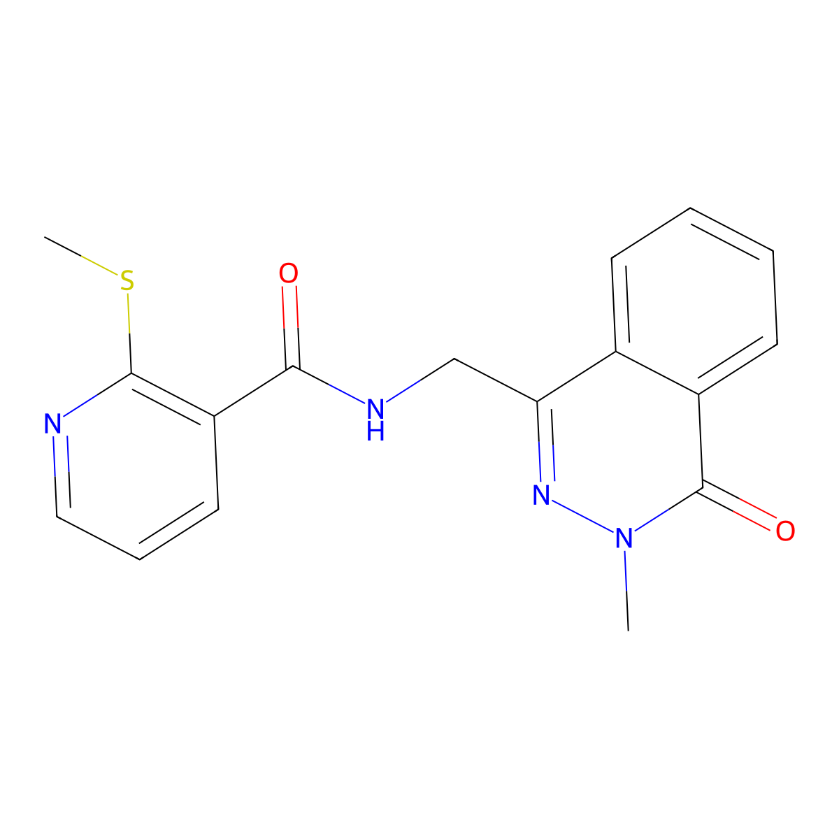 N-((3-methyl-4-oxo-3,4-dihydrophthalazin-1-yl)methyl)-2-(methylthio)nicotinamide molecular structure, CAS 1396870-38-4