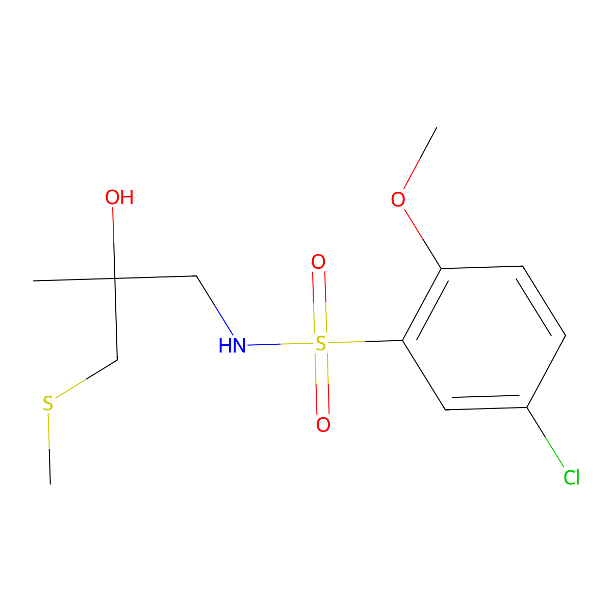 5-chloro-N-(2-hydroxy-2-methyl-3-(methylthio)propyl)-2-methoxybenzenesulfonamide molecular structure, CAS 1396870-45-3