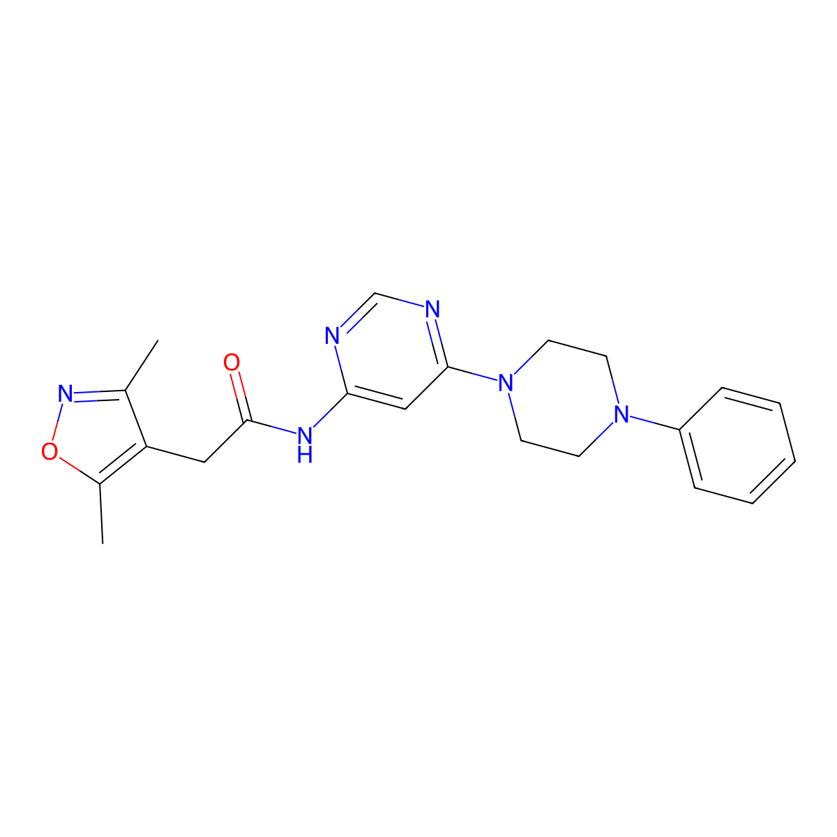 2-(3,5-dimethylisoxazol-4-yl)-N-(6-(4-phenylpiperazin-1-yl)pyrimidin-4-yl)acetamide molecular structure, CAS 1396870-47-5