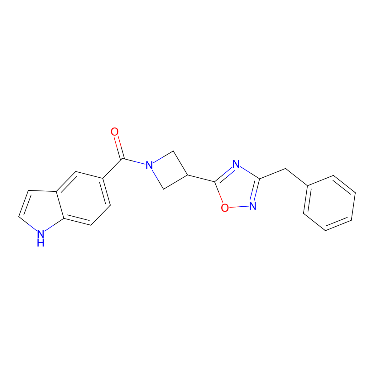 (3-(3-benzyl-1,2,4-oxadiazol-5-yl)azetidin-1-yl)(1H-indol-5-yl)methanone molecular structure, CAS 1396870-49-7
