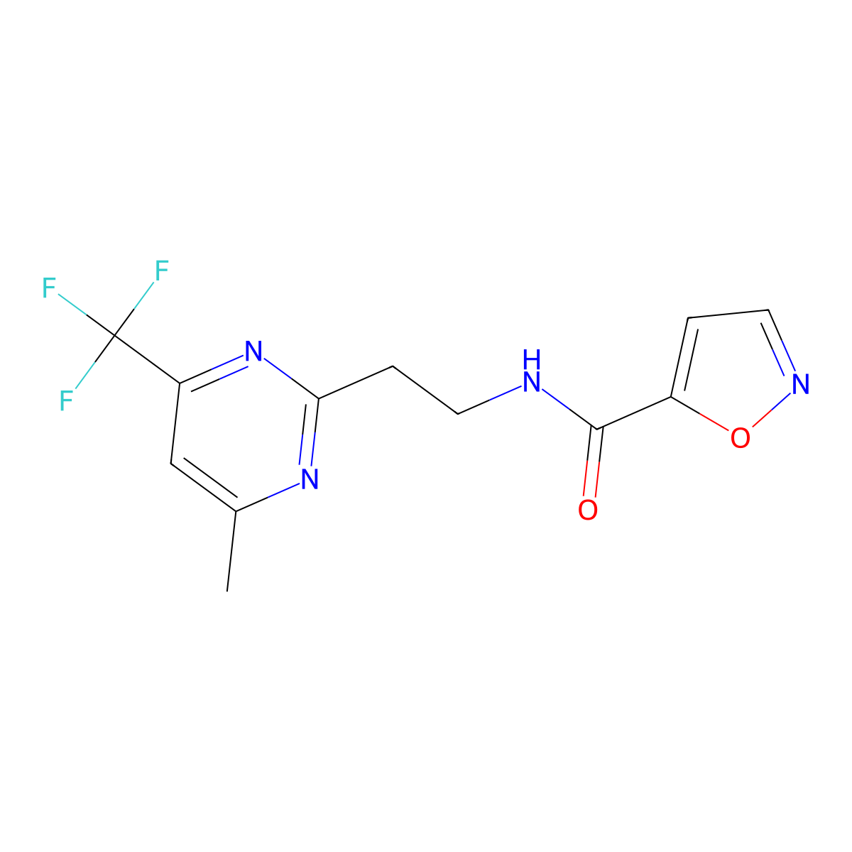 N-(2-(4-methyl-6-(trifluoromethyl)pyrimidin-2-yl)ethyl)isoxazole-5-carboxamide molecular structure, CAS 1396870-59-9