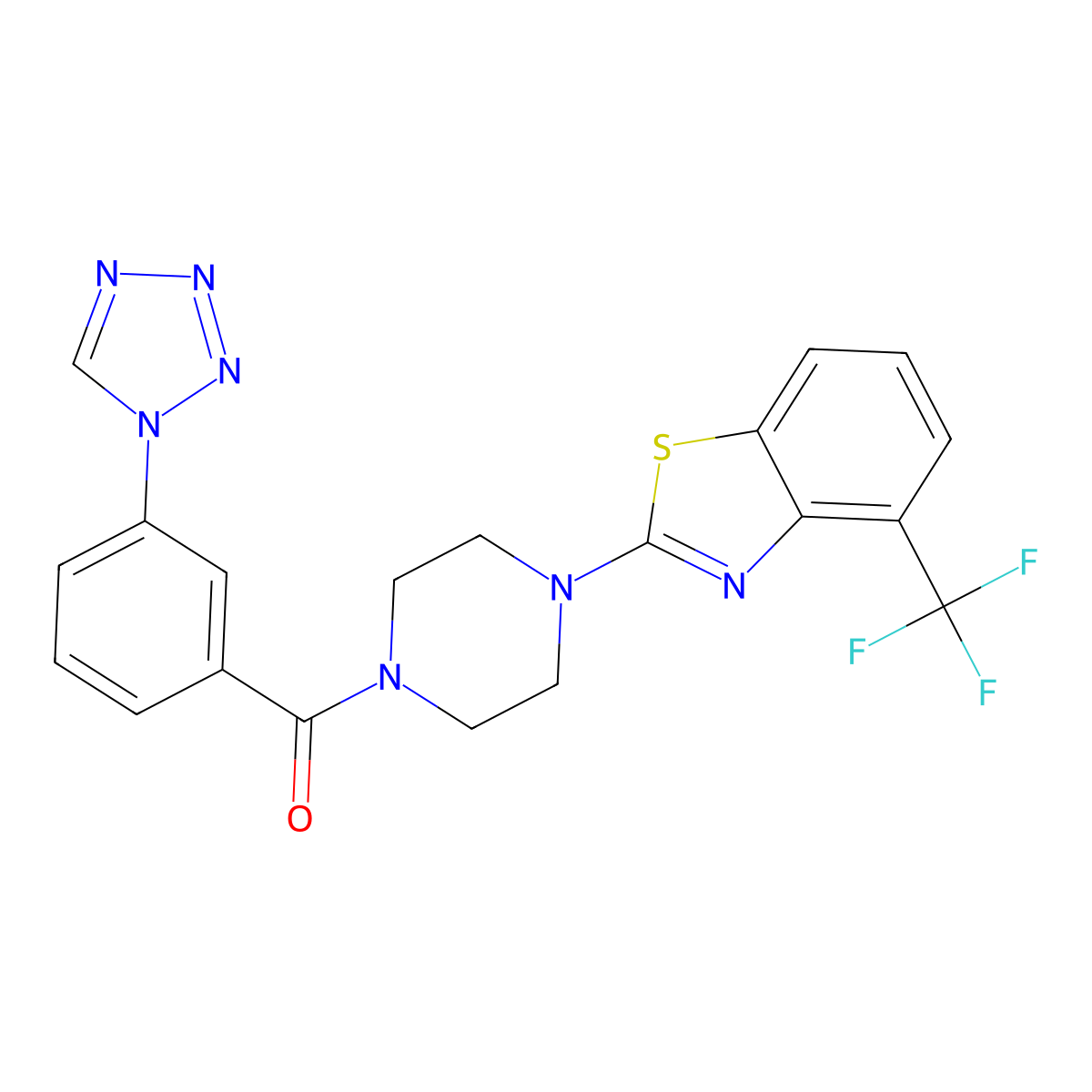 (3-(1H-tetrazol-1-yl)phenyl)(4-(4-(trifluoromethyl)benzo[d]thiazol-2-yl)piperazin-1-yl)methanone molecular structure, CAS 1396870-61-3