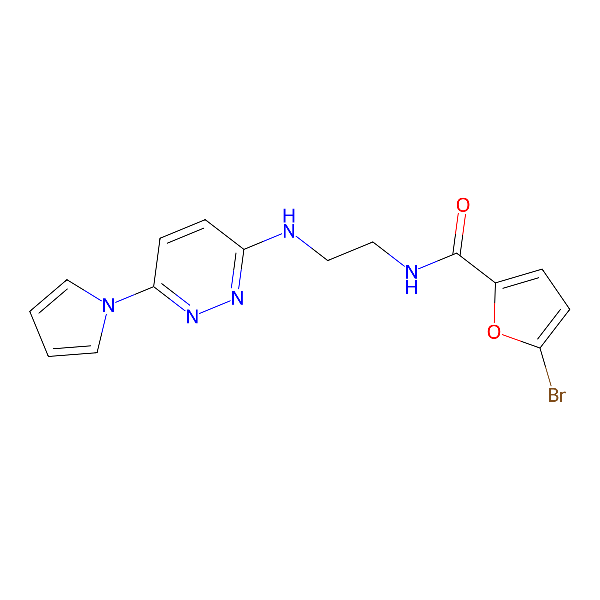 N-(2-((6-(1H-pyrrol-1-yl)pyridazin-3-yl)amino)ethyl)-5-bromofuran-2-carboxamide molecular structure, CAS 1396870-64-6