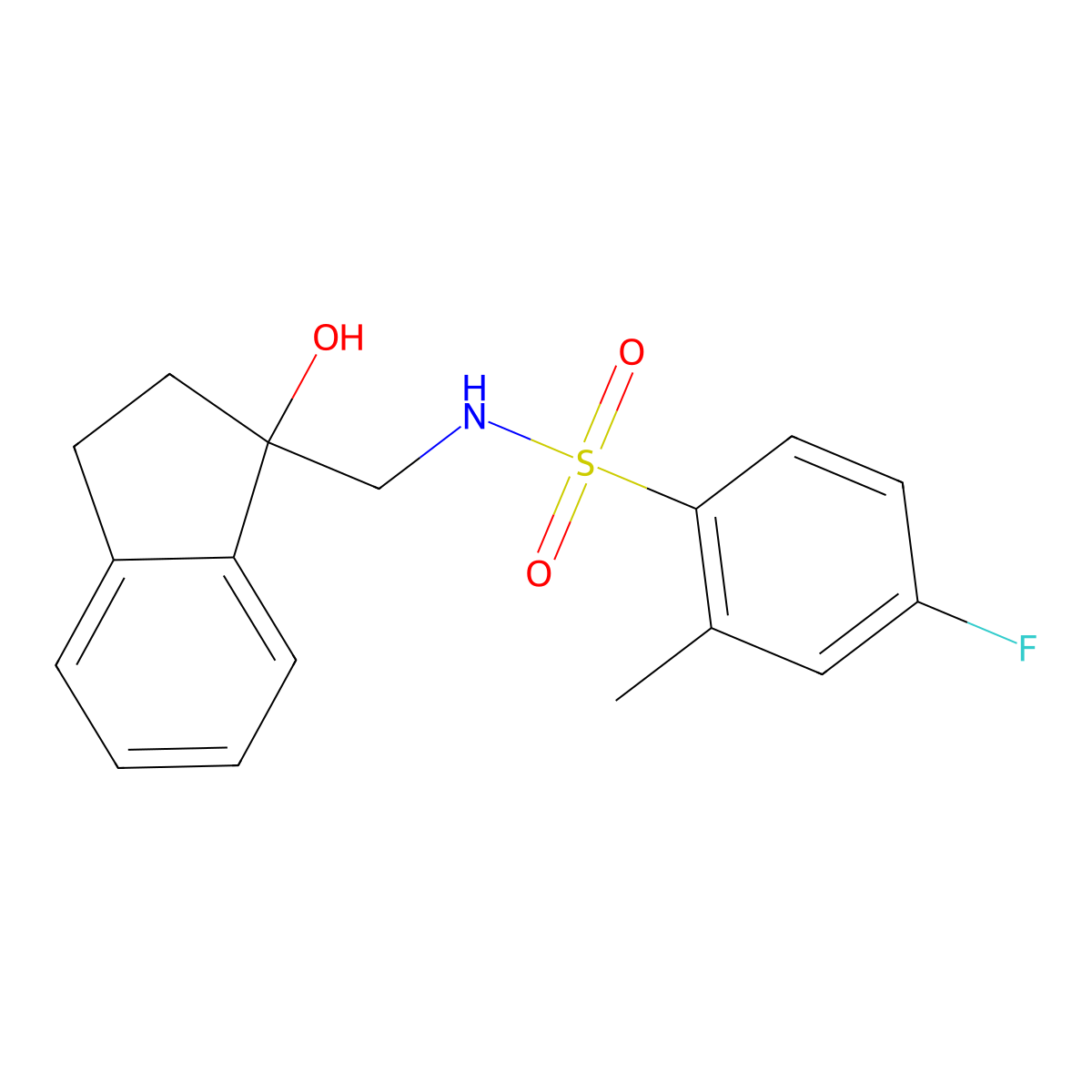 4-fluoro-N-((1-hydroxy-2,3-dihydro-1H-inden-1-yl)methyl)-2-methylbenzenesulfonamide molecular structure, CAS 1396870-68-0