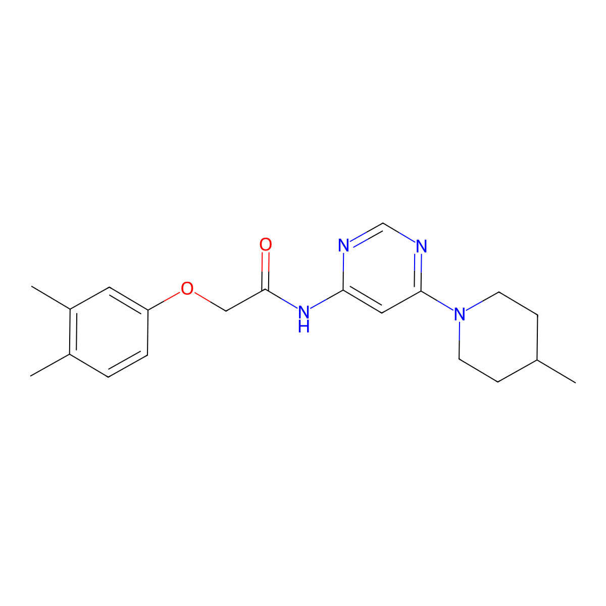 2-(3,4-dimethylphenoxy)-N-[6-(4-methylpiperidin-1-yl)pyrimidin-4-yl]acetamide molecular structure, CAS 1396870-69-1