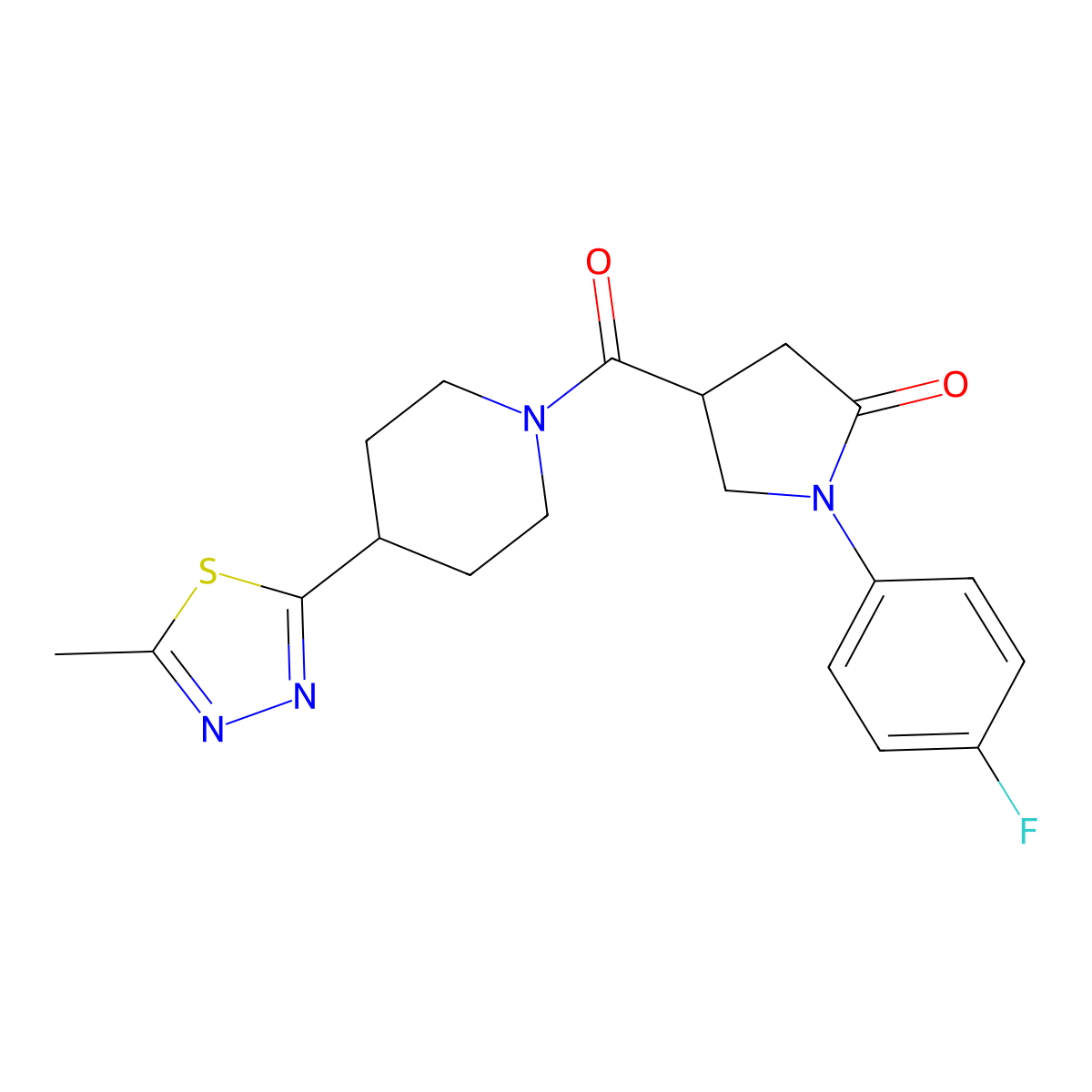 1-(4-Fluorophenyl)-4-[4-(5-methyl-1,3,4-thiadiazol-2-yl)piperidine-1-carbonyl]pyrrolidin-2-one molecular structure, CAS 1396870-70-4
