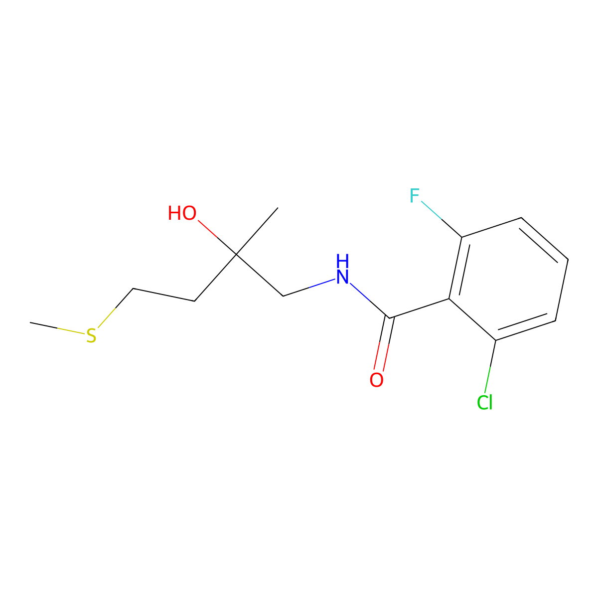 2-chloro-6-fluoro-N-(2-hydroxy-2-methyl-4-(methylthio)butyl)benzamide molecular structure, CAS 1396870-72-6