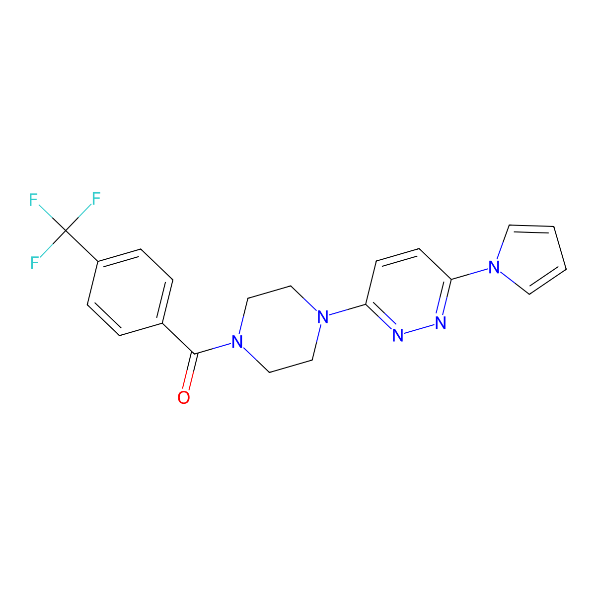 (4-(6-(1H-pyrrol-1-yl)pyridazin-3-yl)piperazin-1-yl)(4-(trifluoromethyl)phenyl)methanone molecular structure, CAS 1396870-73-7