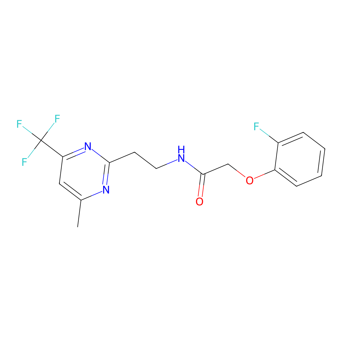 2-(2-fluorophenoxy)-N-{2-[4-methyl-6-(trifluoromethyl)pyrimidin-2-yl]ethyl}acetamide molecular structure, CAS 1396870-74-8