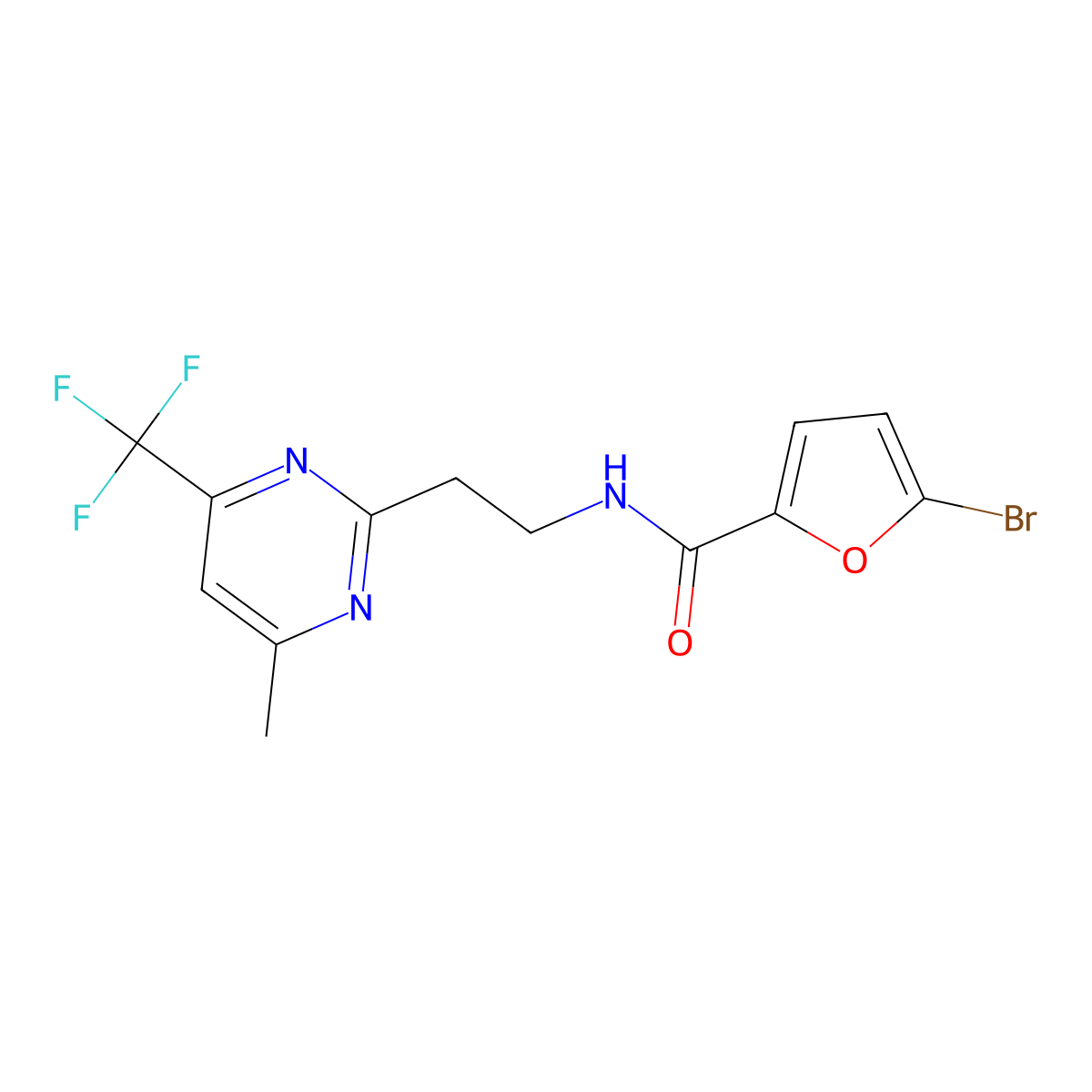5-bromo-N-{2-[4-methyl-6-(trifluoromethyl)pyrimidin-2-yl]ethyl}furan-2-carboxamide molecular structure, CAS 1396870-76-0