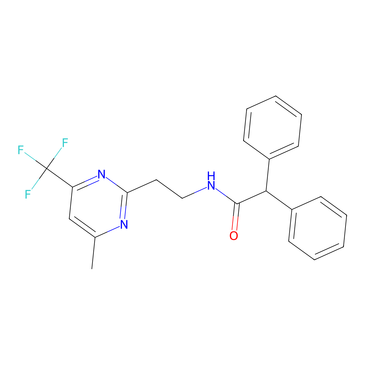 N-(2-(4-methyl-6-(trifluoromethyl)pyrimidin-2-yl)ethyl)-2,2-diphenylacetamide molecular structure, CAS 1396870-85-1