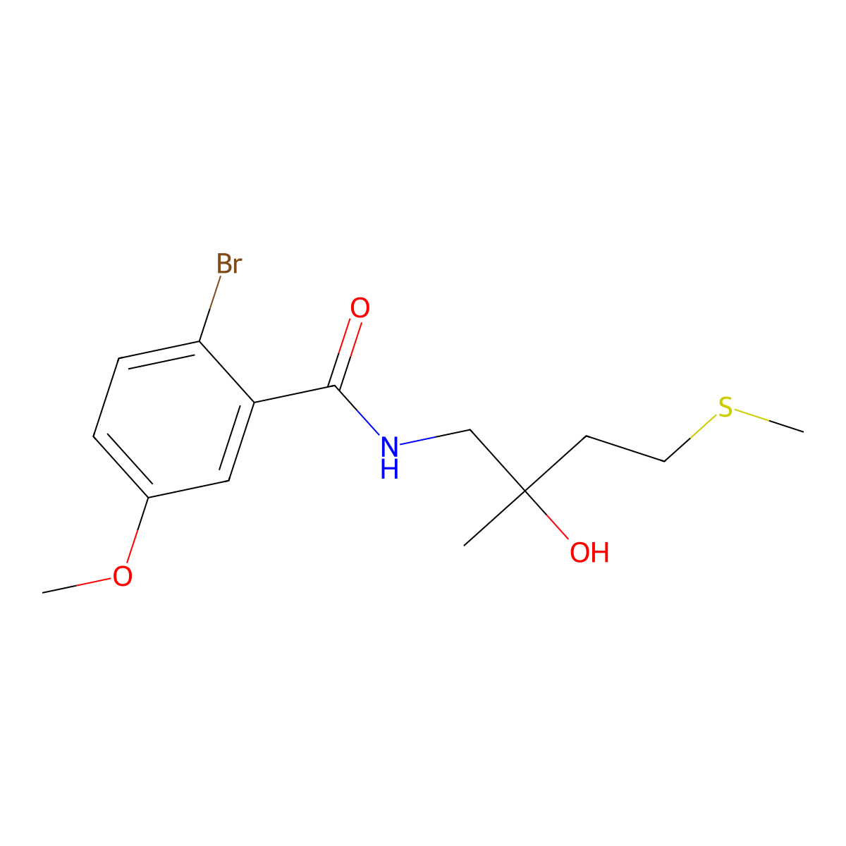 2-bromo-N-(2-hydroxy-2-methyl-4-(methylthio)butyl)-5-methoxybenzamide molecular structure, CAS 1396870-88-4