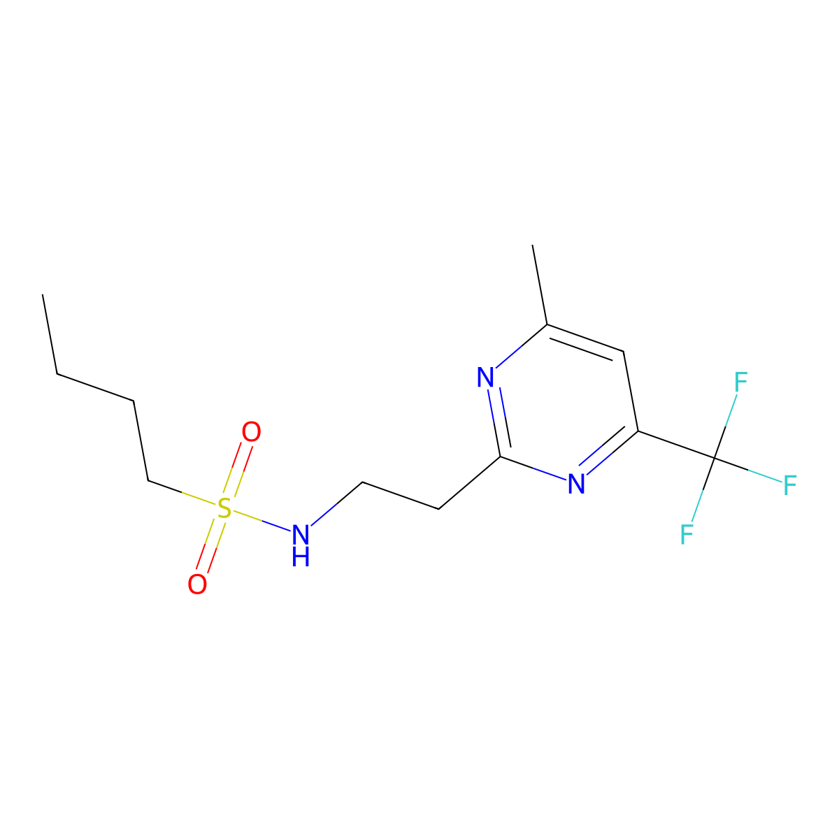 N-{2-[4-methyl-6-(trifluoromethyl)pyrimidin-2-yl]ethyl}butane-1-sulfonamide molecular structure, CAS 1396870-94-2
