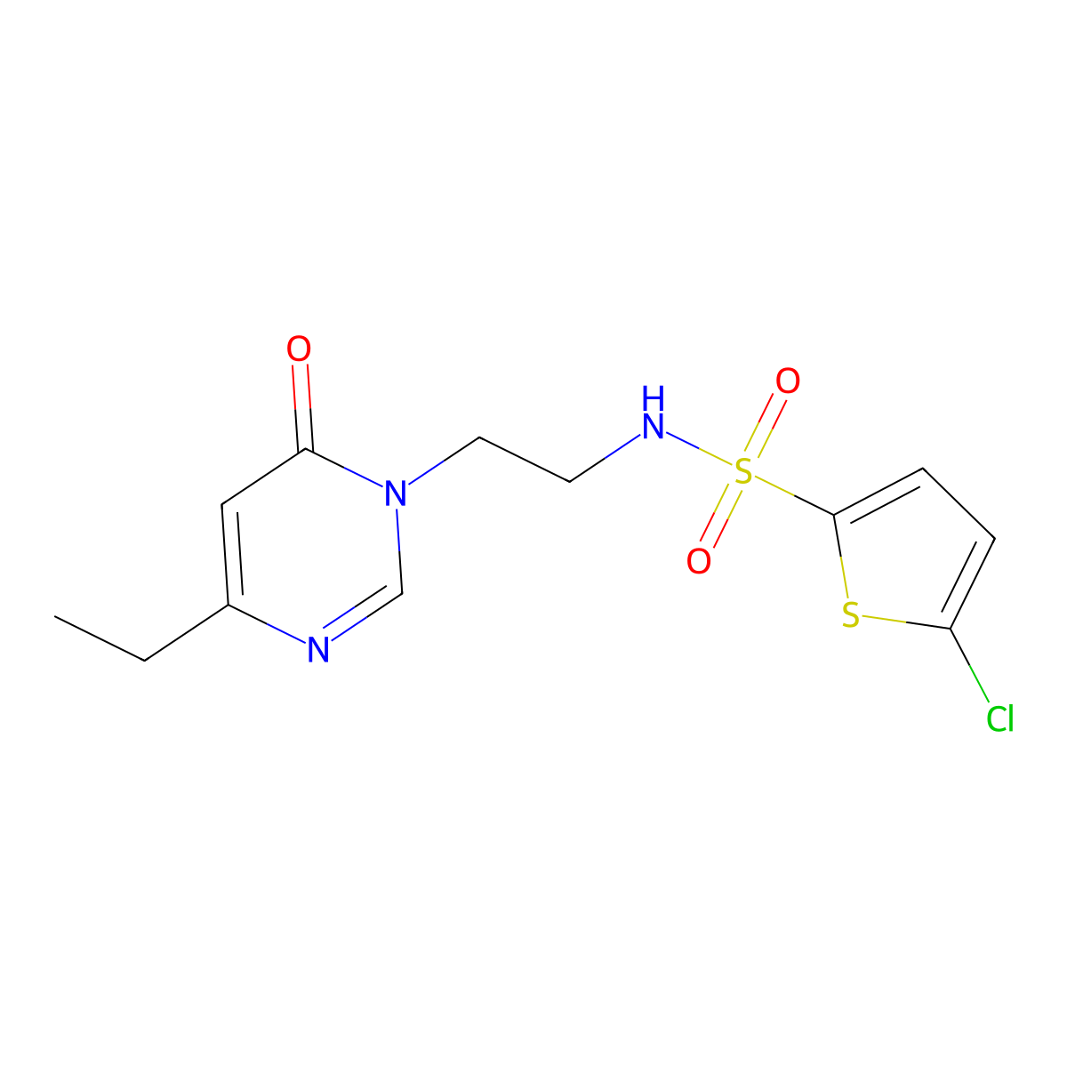 5-chloro-N-(2-(4-ethyl-6-oxopyrimidin-1(6H)-yl)ethyl)thiophene-2-sulfonamide molecular structure, CAS 1396870-96-4