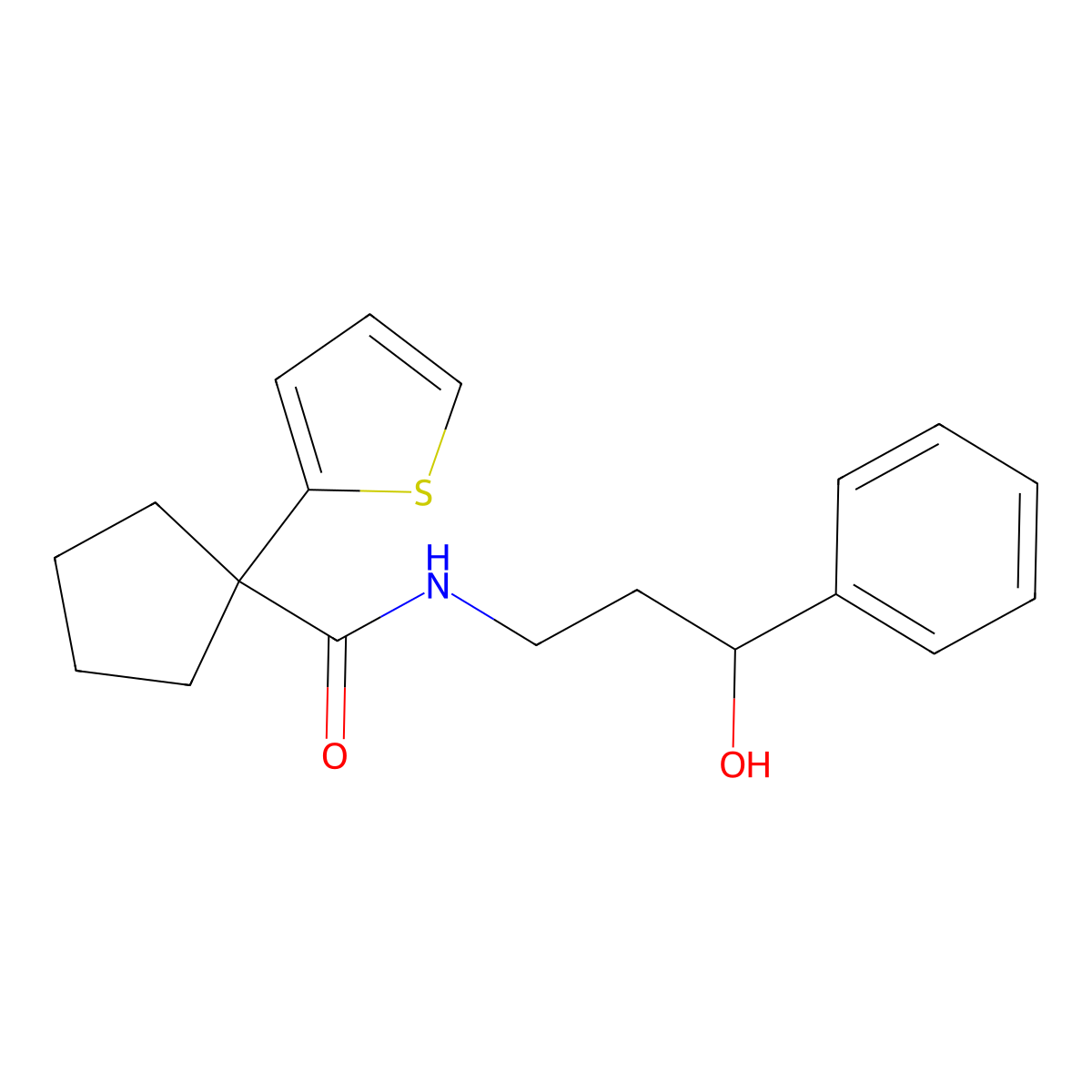 N-(3-hydroxy-3-phenylpropyl)-1-(thiophen-2-yl)cyclopentanecarboxamide molecular structure, CAS 1396870-97-5