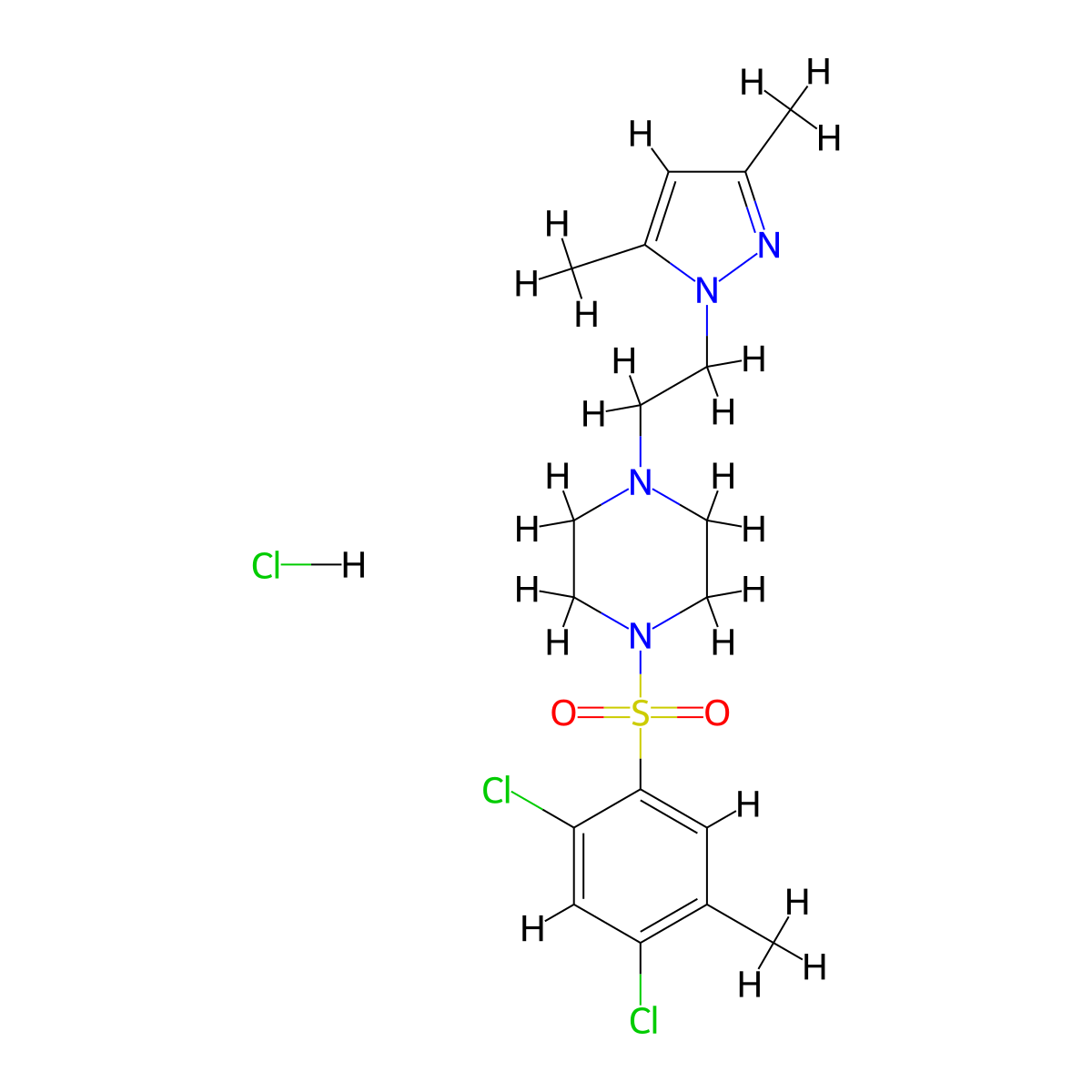 1-((2,4-dichloro-5-methylphenyl)sulfonyl)-4-(2-(3,5-dimethyl-1H-pyrazol-1-yl)ethyl)piperazine hydrochloride molecular structure, CAS 1396870-99-7