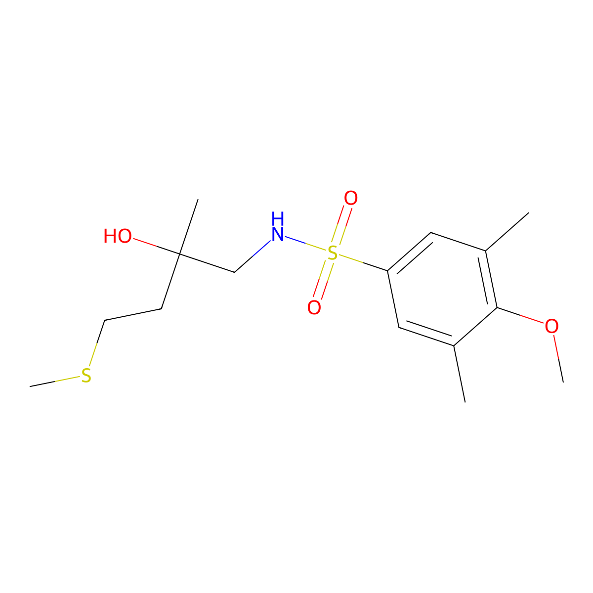 N-(2-hydroxy-2-methyl-4-(methylthio)butyl)-4-methoxy-3,5-dimethylbenzenesulfonamide molecular structure, CAS 1396871-00-3