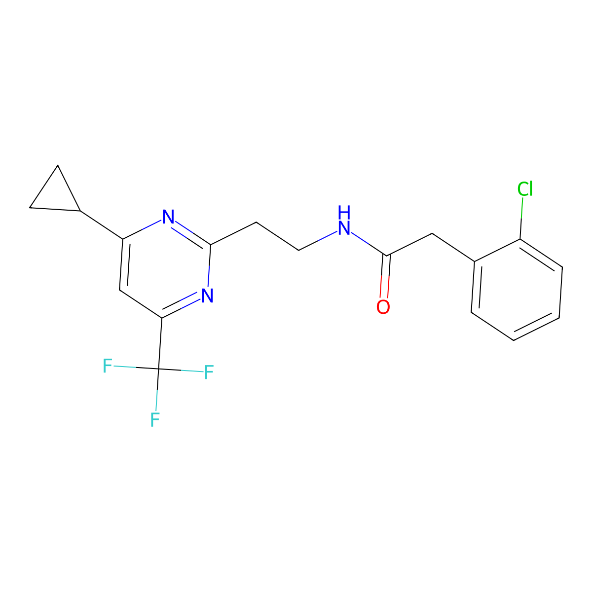 2-(2-chlorophenyl)-N-(2-(4-cyclopropyl-6-(trifluoromethyl)pyrimidin-2-yl)ethyl)acetamide molecular structure, CAS 1396871-02-5
