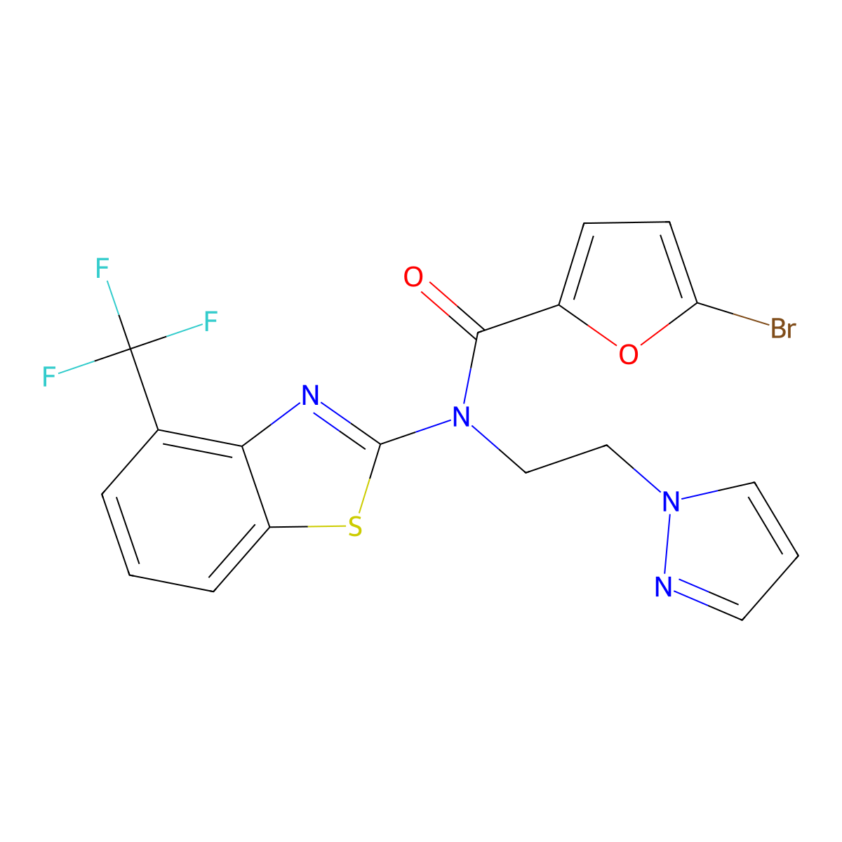 N-(2-(1H-pyrazol-1-yl)ethyl)-5-bromo-N-(4-(trifluoromethyl)benzo[d]thiazol-2-yl)furan-2-carboxamide molecular structure, CAS 1396871-04-7