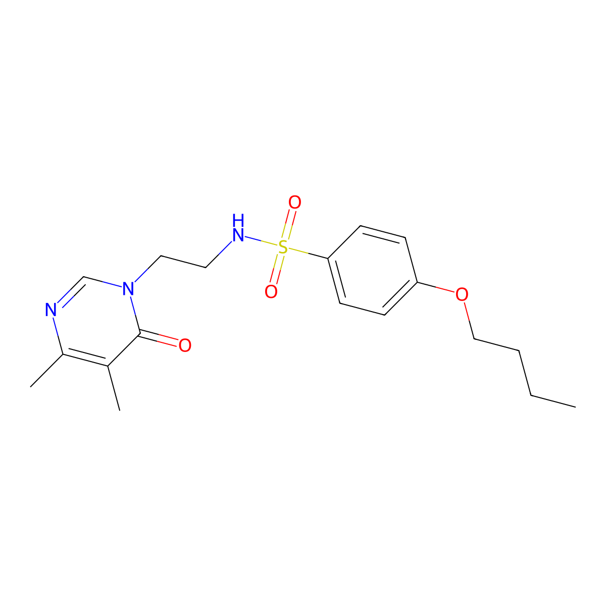 4-butoxy-N-(2-(4,5-dimethyl-6-oxopyrimidin-1(6H)-yl)ethyl)benzenesulfonamide molecular structure, CAS 1396871-11-6
