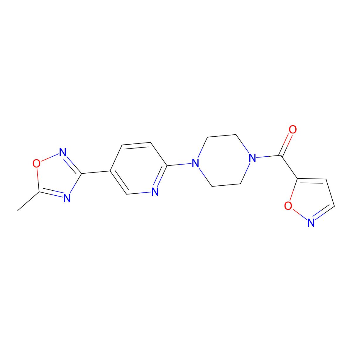 Isoxazol-5-yl(4-(5-(5-methyl-1,2,4-oxadiazol-3-yl)pyridin-2-yl)piperazin-1-yl)methanone molecular structure, CAS 1396871-15-0