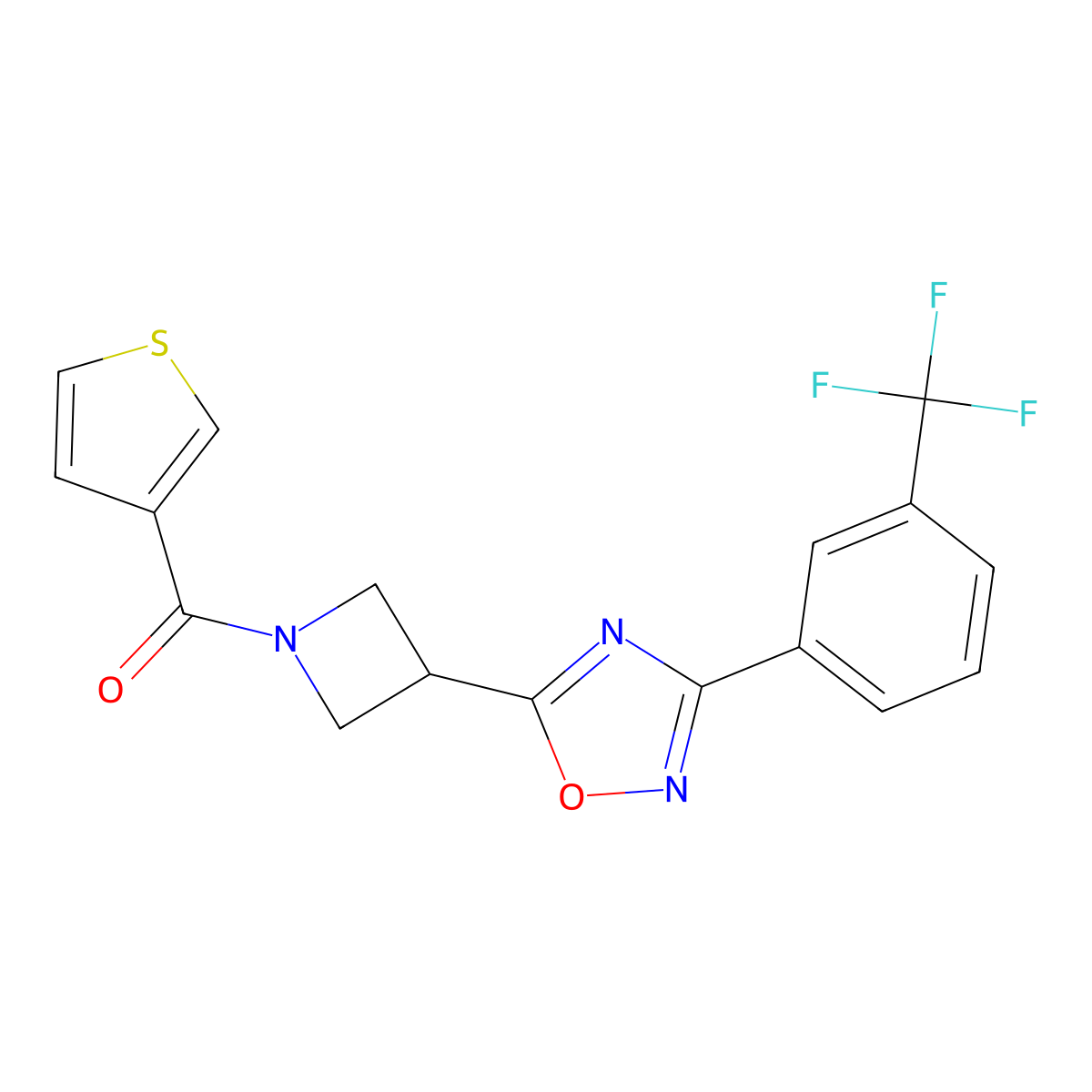 Thiophen-3-yl(3-(3-(3-(trifluoromethyl)phenyl)-1,2,4-oxadiazol-5-yl)azetidin-1-yl)methanone molecular structure, CAS 1396871-20-7