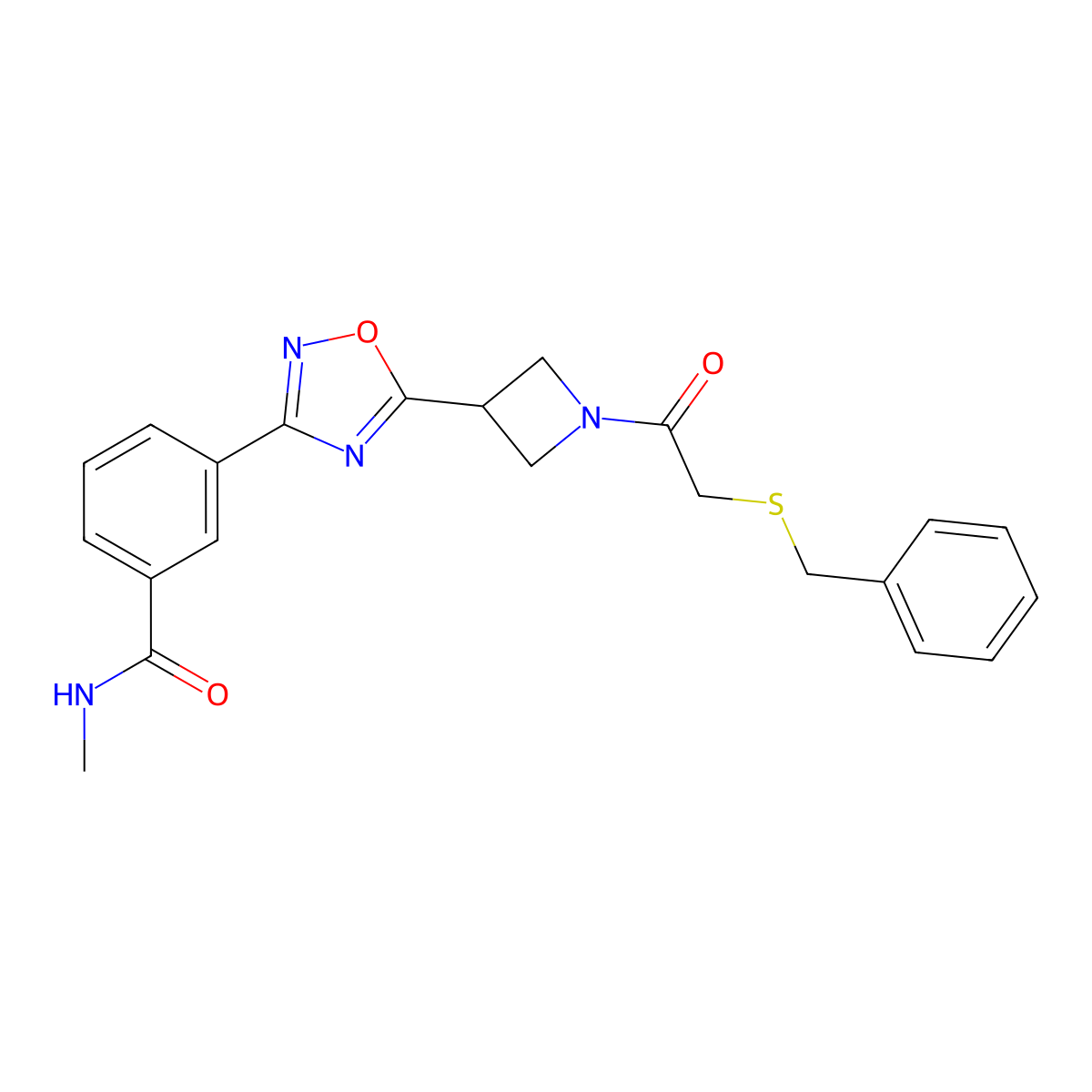 3-(5-(1-(2-(benzylthio)acetyl)azetidin-3-yl)-1,2,4-oxadiazol-3-yl)-N-methylbenzamide molecular structure, CAS 1396871-21-8