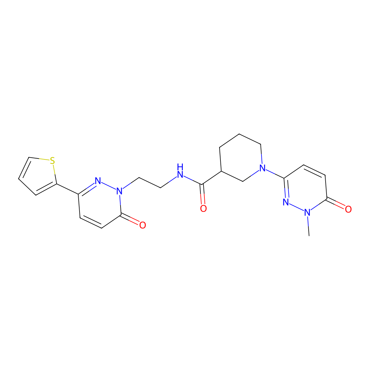 1-(1-methyl-6-oxo-1,6-dihydropyridazin-3-yl)-N-(2-(6-oxo-3-(thiophen-2-yl)pyridazin-1(6H)-yl)ethyl)piperidine-3-carboxamide molecular structure, CAS 1396871-22-9