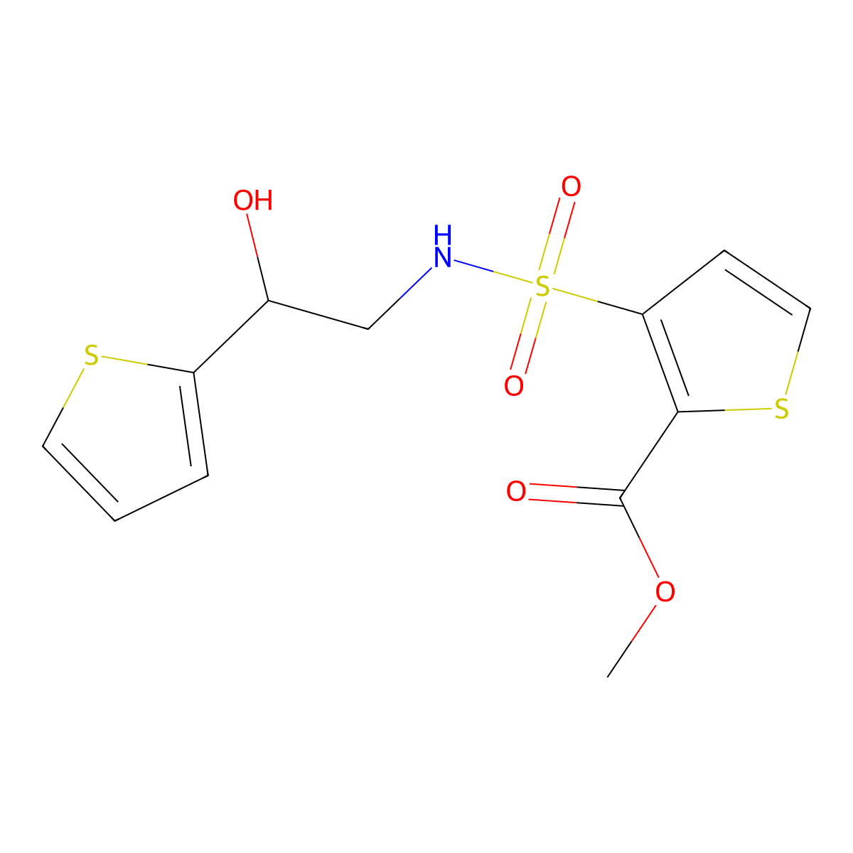 methyl 3-(N-(2-hydroxy-2-(thiophen-2-yl)ethyl)sulfamoyl)thiophene-2-carboxylate molecular structure, CAS 1396871-23-0