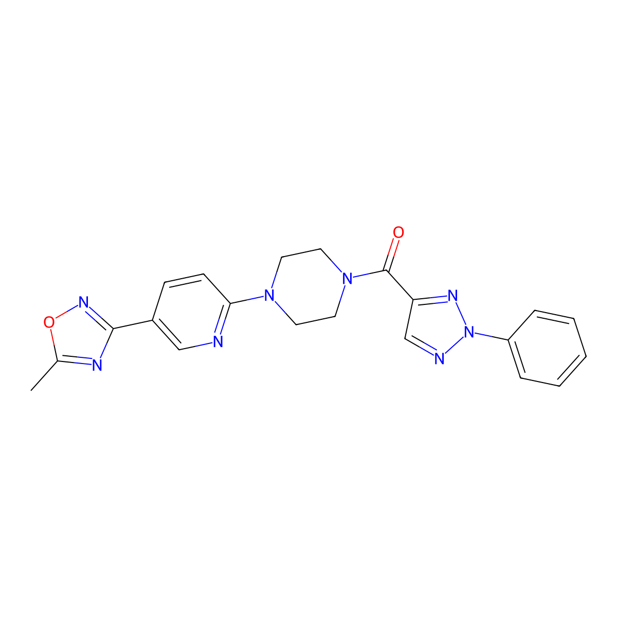 (4-(5-(5-methyl-1,2,4-oxadiazol-3-yl)pyridin-2-yl)piperazin-1-yl)(2-phenyl-2H-1,2,3-triazol-4-yl)methanone molecular structure, CAS 1396871-25-2