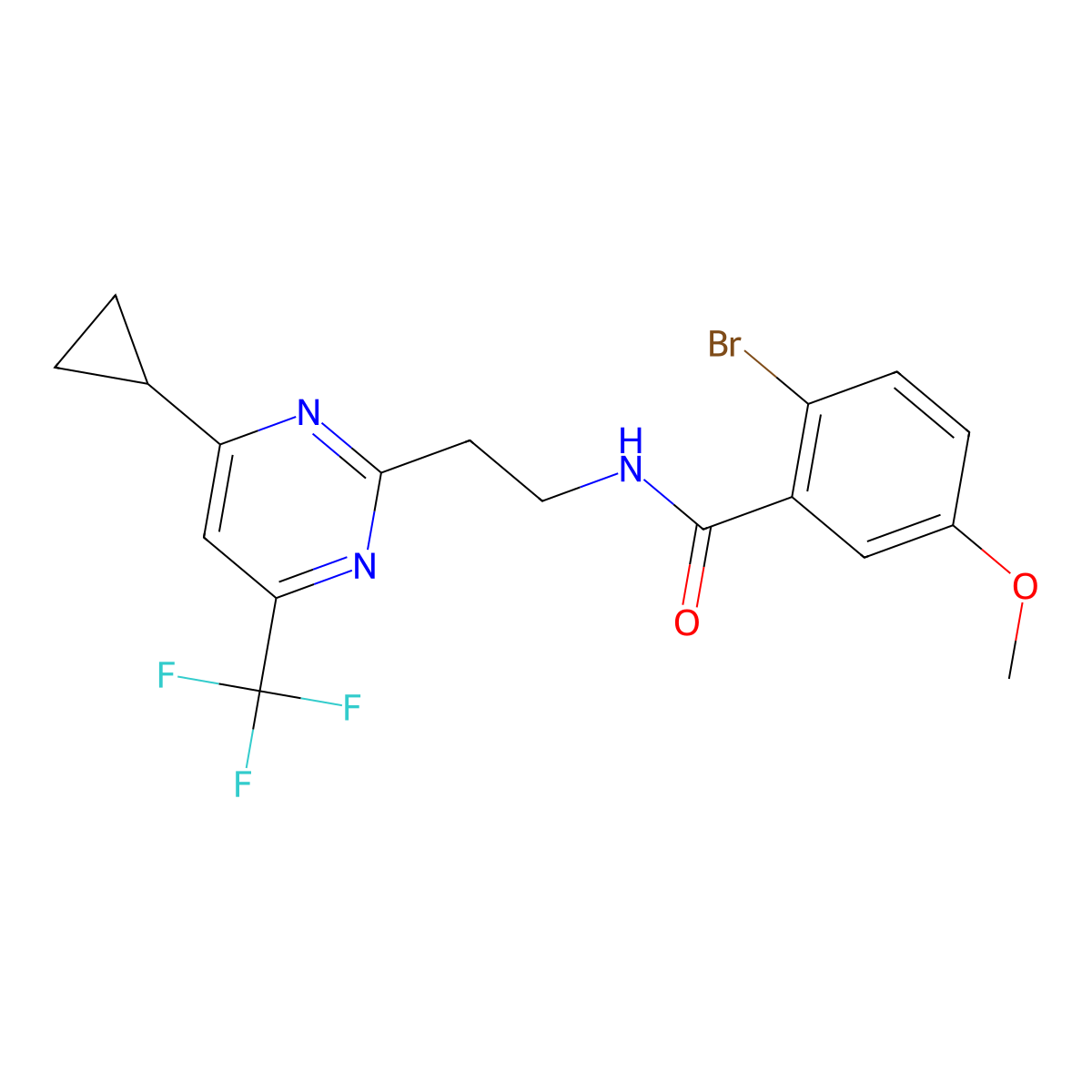 2-bromo-N-{2-[4-cyclopropyl-6-(trifluoromethyl)pyrimidin-2-yl]ethyl}-5-methoxybenzamide molecular structure, CAS 1396871-26-3