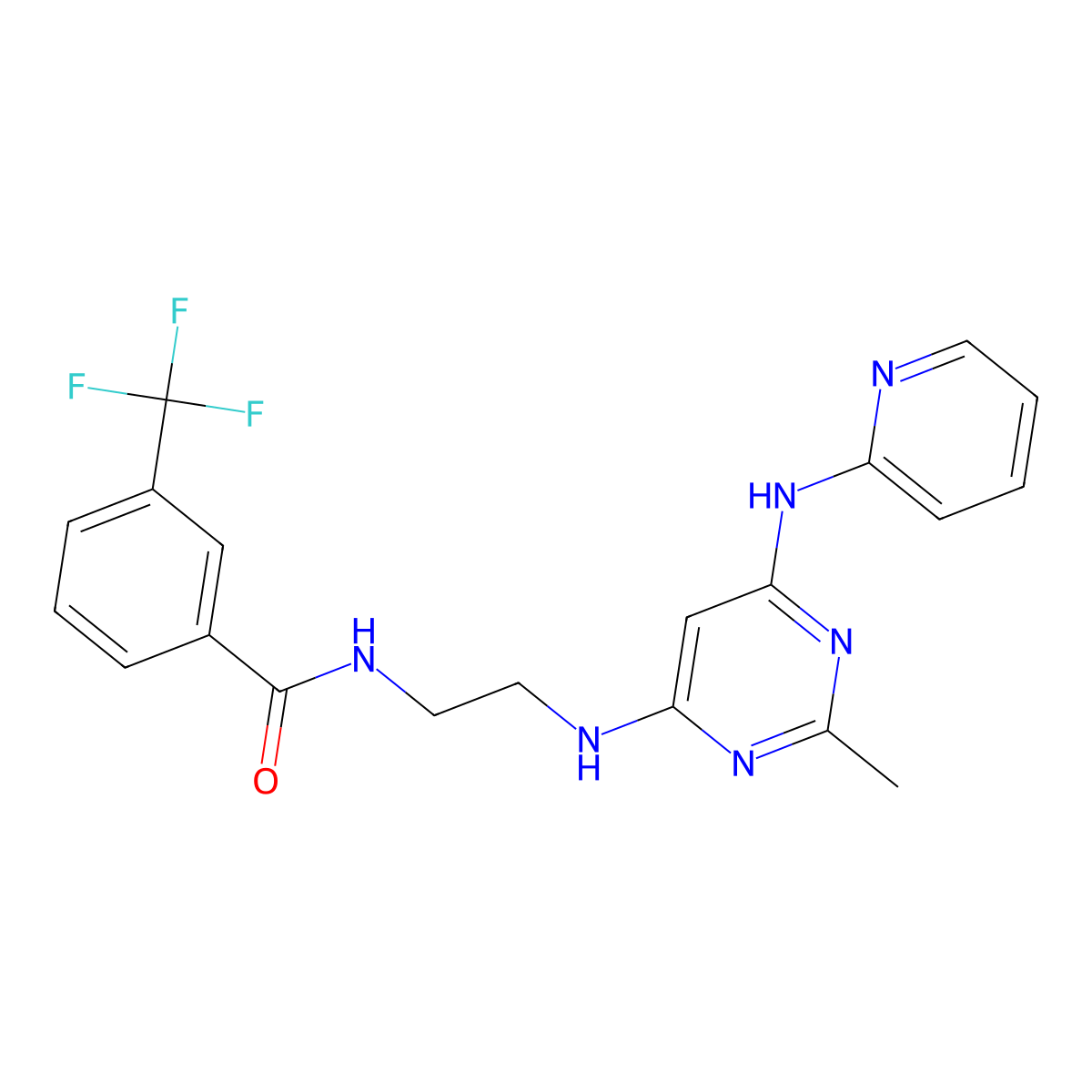 N-(2-((2-methyl-6-(pyridin-2-ylamino)pyrimidin-4-yl)amino)ethyl)-3-(trifluoromethyl)benzamide molecular structure, CAS 1396871-27-4