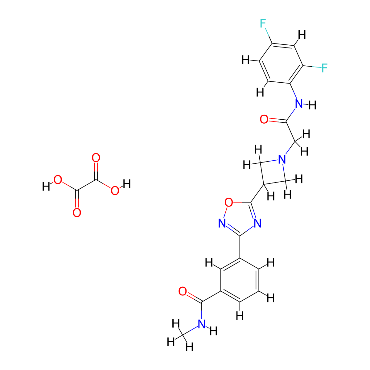 3-(5-(1-(2-((2,4-difluorophenyl)amino)-2-oxoethyl)azetidin-3-yl)-1,2,4-oxadiazol-3-yl)-N-methylbenzamide oxalate molecular structure, CAS 1396871-29-6