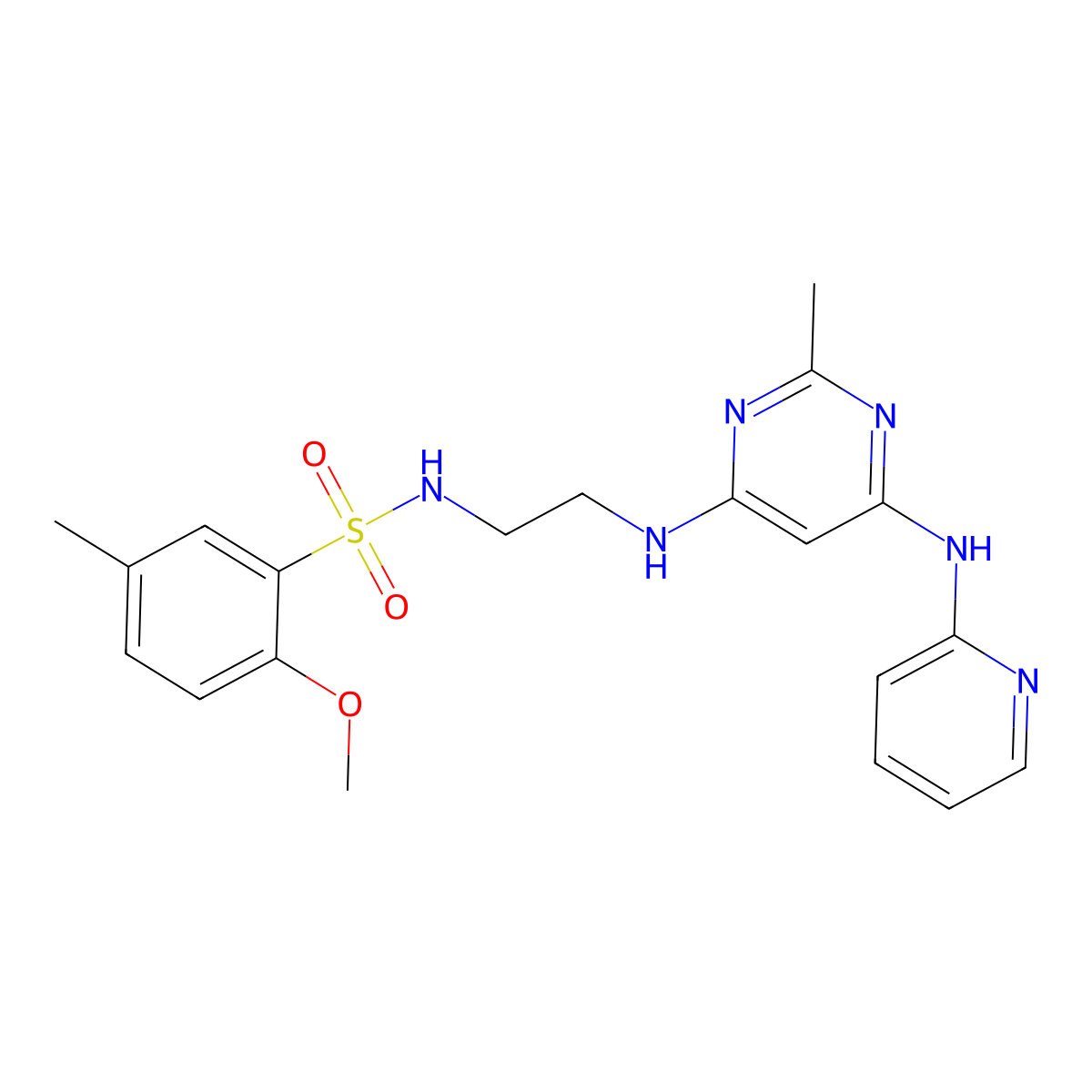 2-methoxy-5-methyl-N-(2-((2-methyl-6-(pyridin-2-ylamino)pyrimidin-4-yl)amino)ethyl)benzenesulfonamide molecular structure, CAS 1396871-34-3