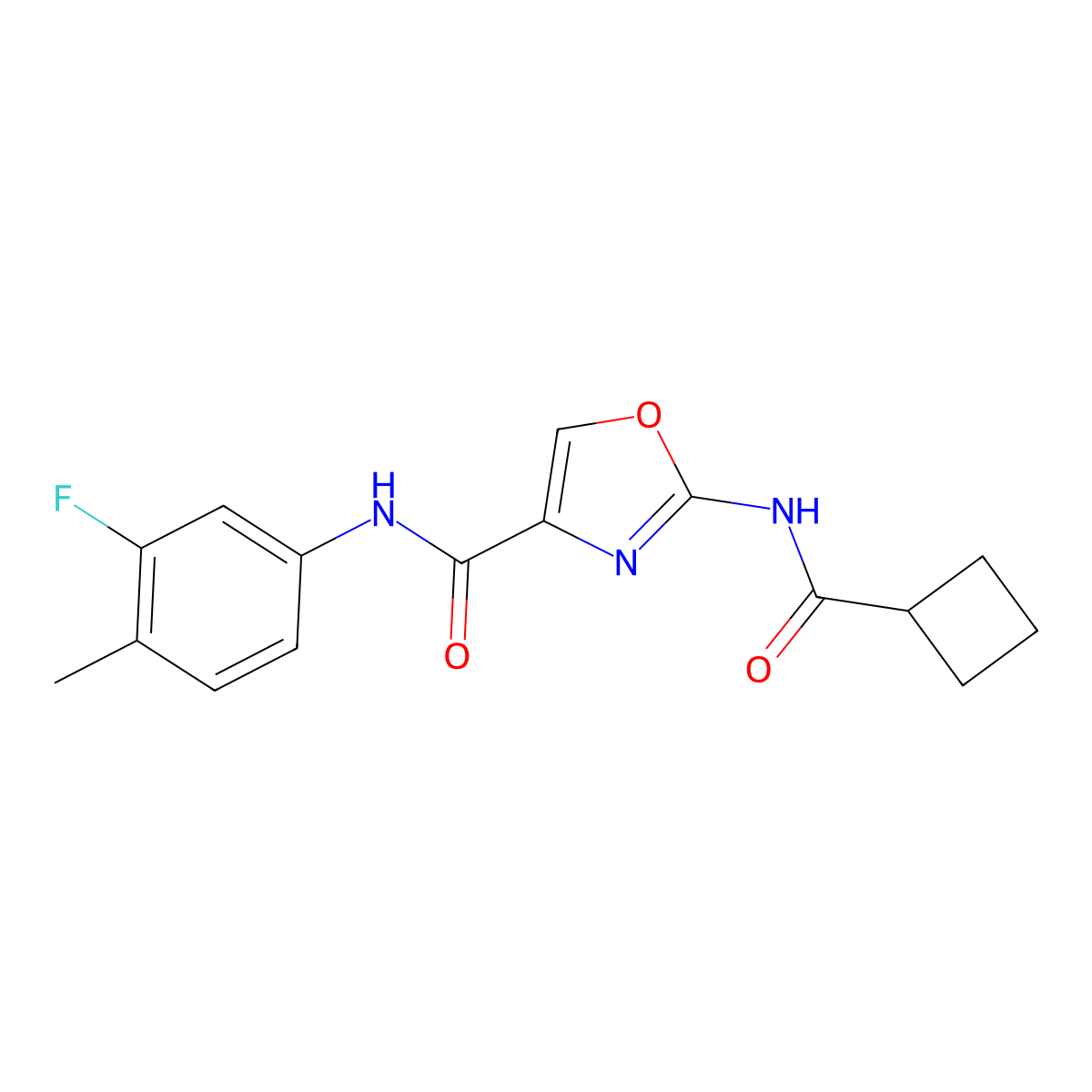 2-(cyclobutanecarboxamido)-N-(3-fluoro-4-methylphenyl)oxazole-4-carboxamide molecular structure, CAS 1396871-38-7