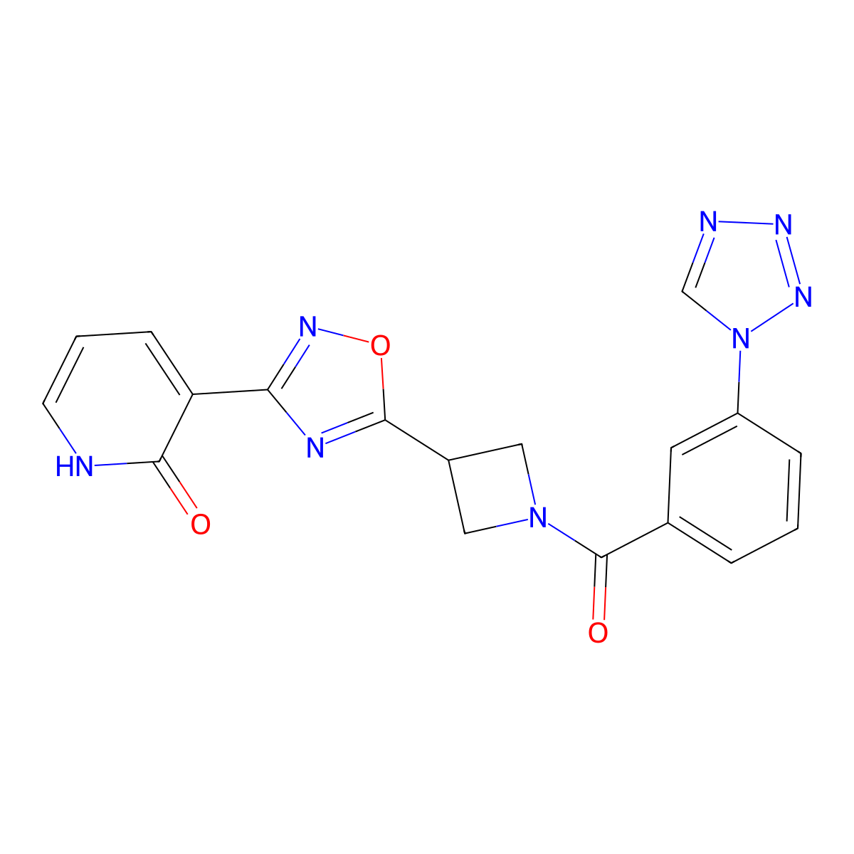 3-(5-(1-(3-(1H-tetrazol-1-yl)benzoyl)azetidin-3-yl)-1,2,4-oxadiazol-3-yl)pyridin-2(1H)-one molecular structure, CAS 1396871-45-6