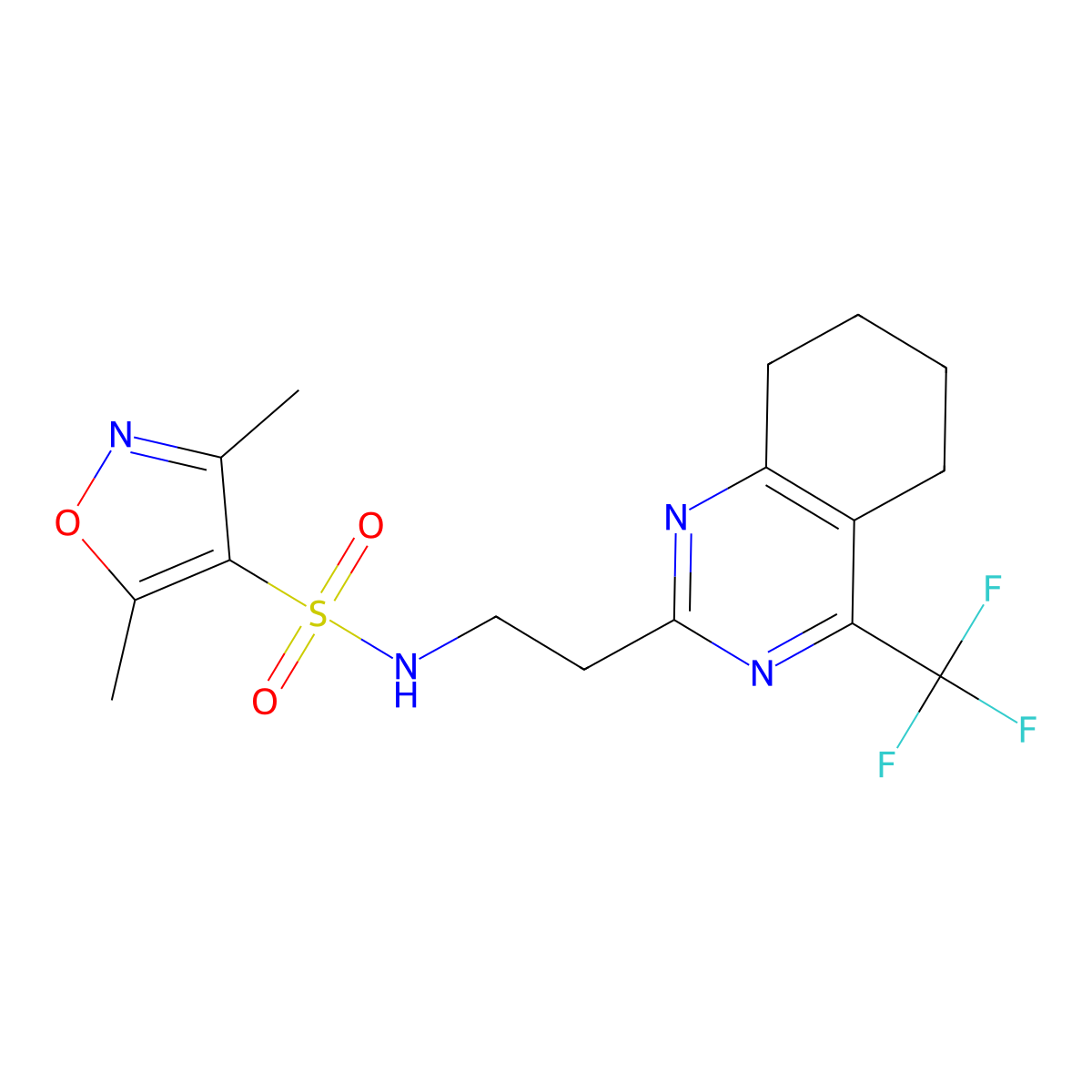 3,5-dimethyl-N-(2-(4-(trifluoromethyl)-5,6,7,8-tetrahydroquinazolin-2-yl)ethyl)isoxazole-4-sulfonamide molecular structure, CAS 1396871-52-5